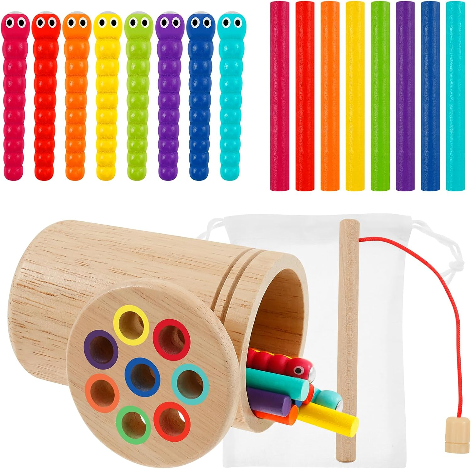 Montessori Toys for 1-3 Year Old, Wooden Learning Color Sorting Toy, Exercise Fine Motor Skill Focus Attention Color Matching Toy, Sensory Matching Games Shape Sorting Toys for Boys Girls image number 6