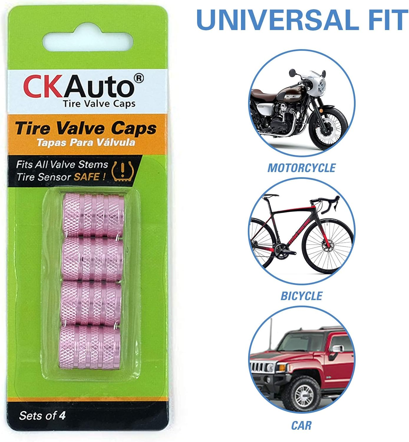 Ckauto Tire Valve Stem Caps, Pink, 4 Pcs/Pack, Anodized Aluminum Tire Valve Cap Set, Corrosion Resistant, Universal Stem Covers for Cars Trucks Motorcycles Suvs and Bikes - Black image number 3