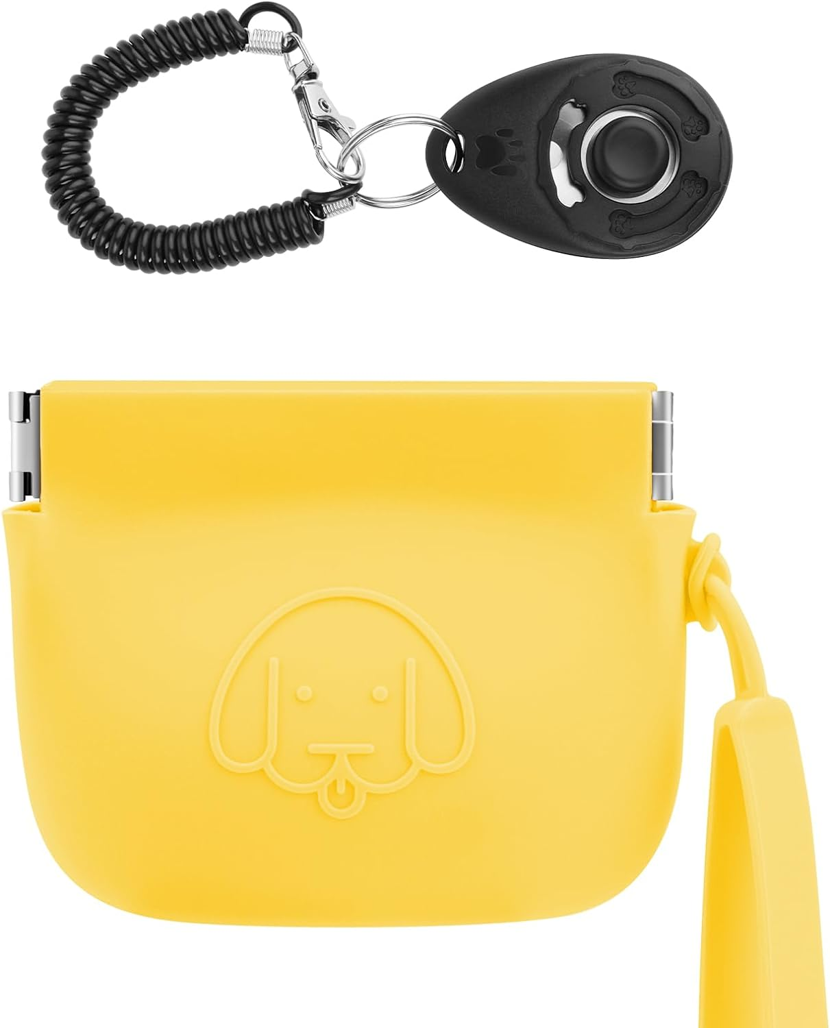 WALLFID Silicone Dog Treat Pouch Small Bag,Auto Closure,With Pet Training Clicker,Walking Bag for Dog and Cat,Pocket Size,Easy to Clean,Odorless (Yellow)&hellip;