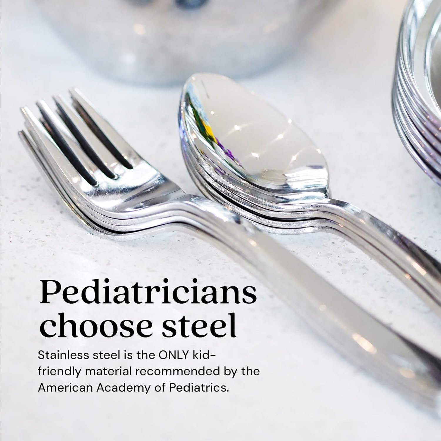Ahimsa Stainless Steel Kids Utensils - Kids Fork and Spoon Set, Pediatrician Designed Toddler Silverware Set, 100% BPA Free & Dishwasher Safe (Classic) image number 1