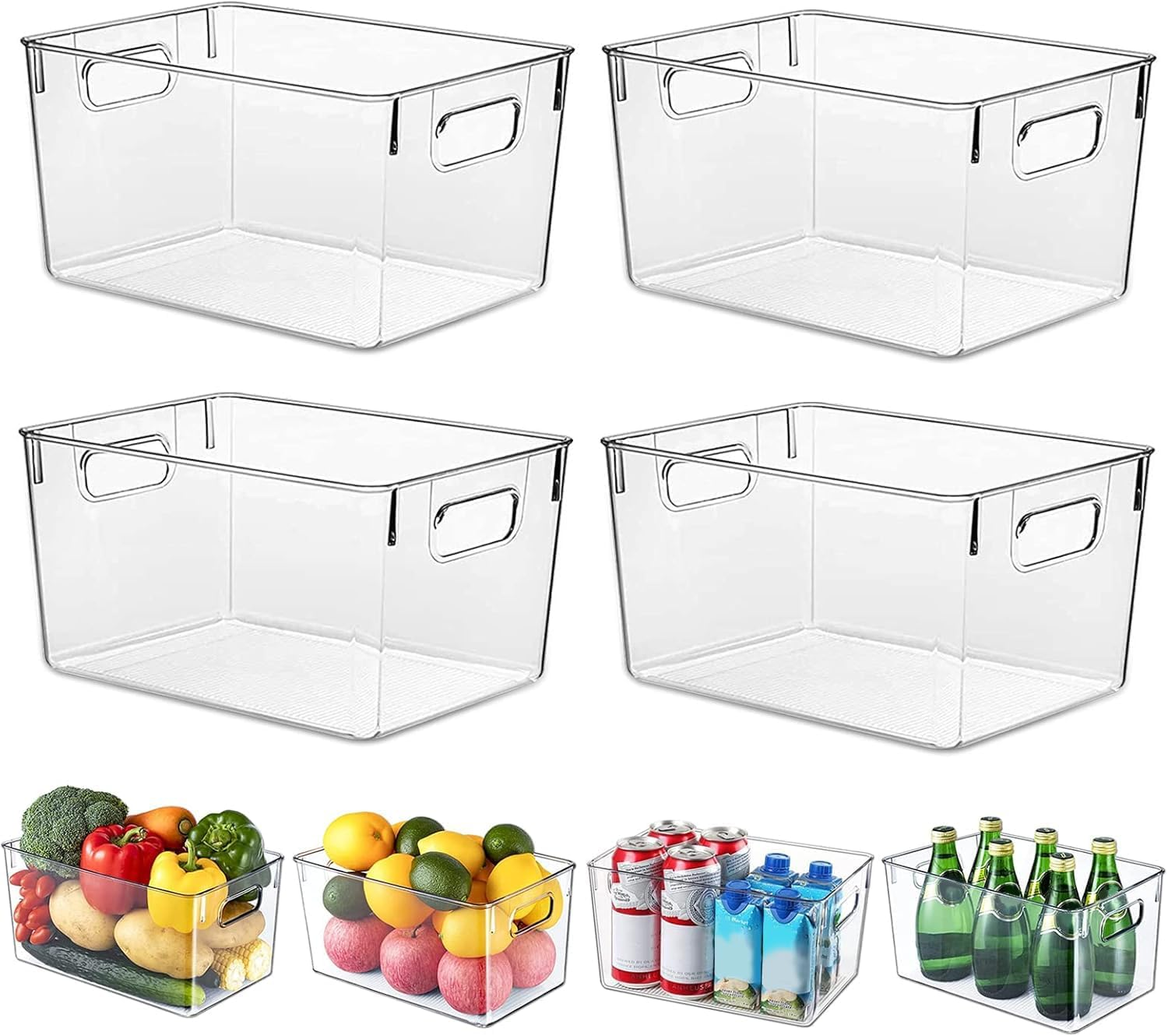Fridge Organiser, Kitchen Organiser, Storage Boxes for Use in Refrigerators, Kitchens, Cabinets and Drawers, BPA Free (Pack of 4, L (29 X 19 X 15 Cm) image number 2