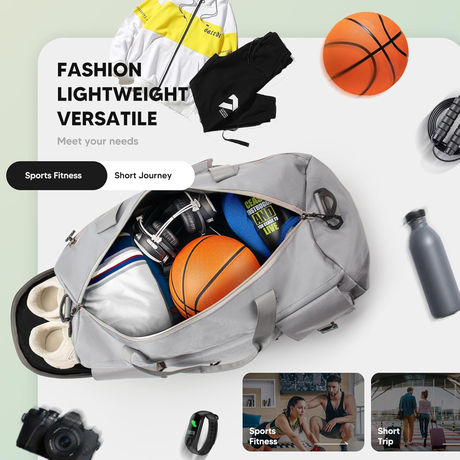 Gym Bag for Men Women Sports Gym Bag with Shoe Compartment and Wet Pocket Gym Duffel Bag Travel Bag Training Bag Weekender Bag for Sport Fitness Travel image number 5