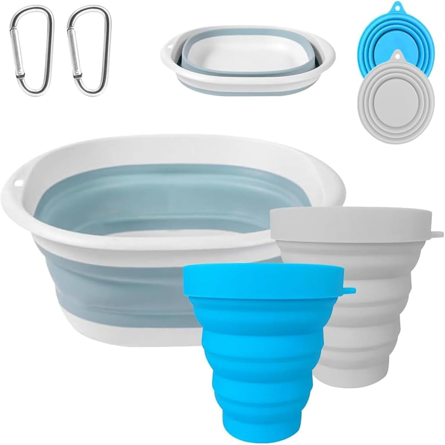 3In1 Collapsible Washing up Bowl and Foldable Cups Set,Portable Wash Basin and Silicone Foldable Cup for Camping、Kitchen、Travel,Space Saving Collapsible Washing and Drinking Set image number 6