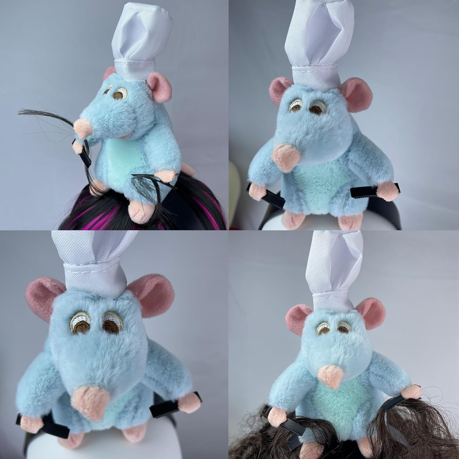Remy Headband Rat Plush Cute Hairpin Mouse Stuffed Animal Headwear Cartoon Merch Costume Props Funny Gifts for Girls Boys