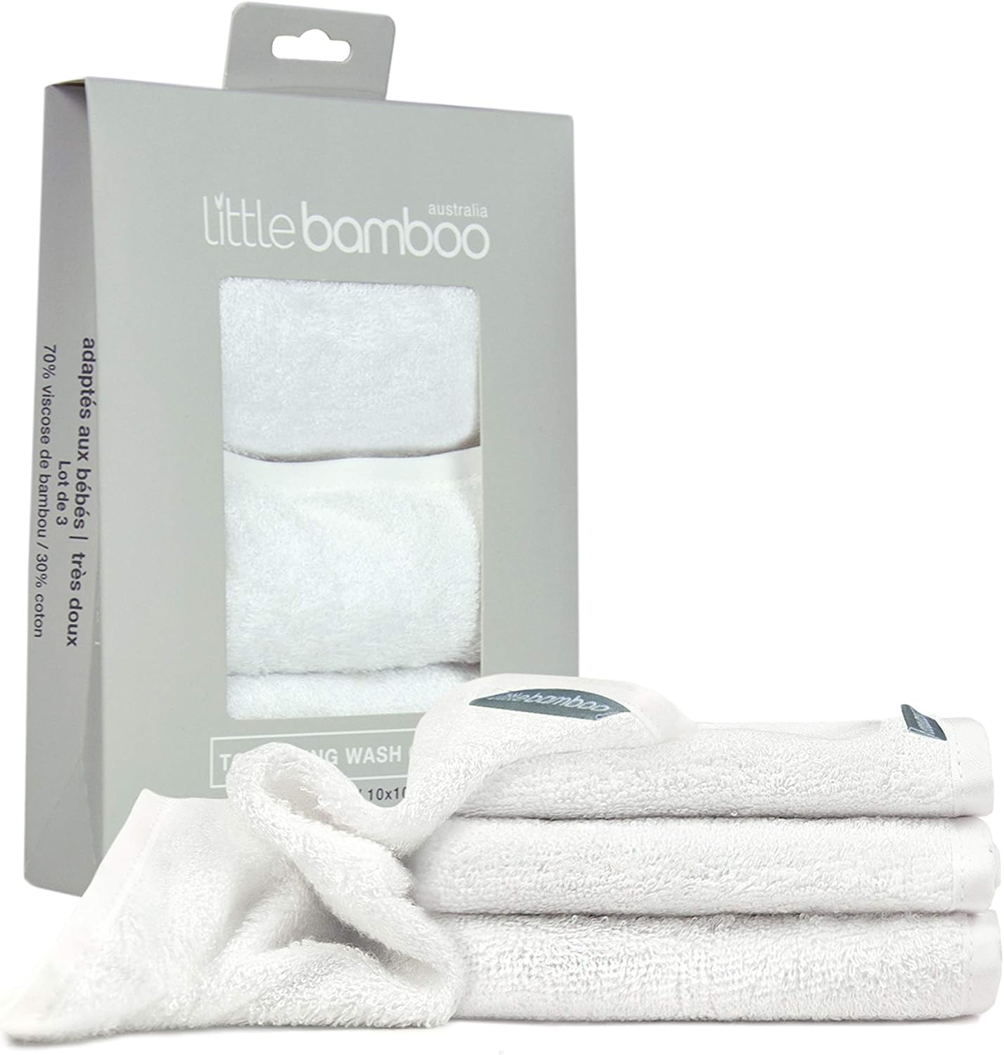 Little Bamboo Towelling Baby Washer Face Cloth, Natural (Pack of 3) image number 1