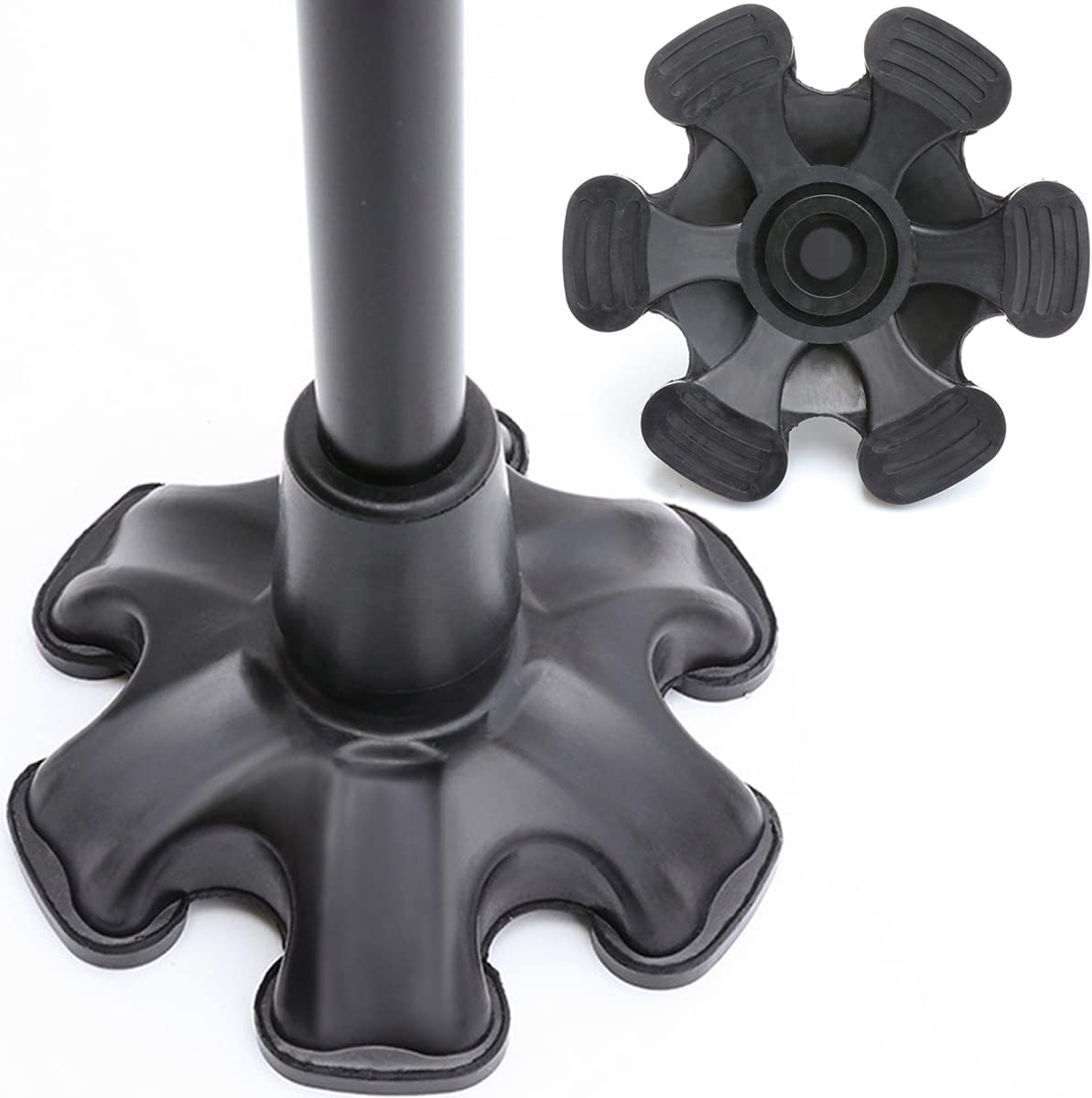 Cane Tip with 6 Support Rubber Foot for Walking Canes 3/4 Inch Shaft, Self-Standing, Anti-Slip Stable 6 Point Cane Tip Universal 6 Leg Attachment for Walking Stick (Black) image number 5