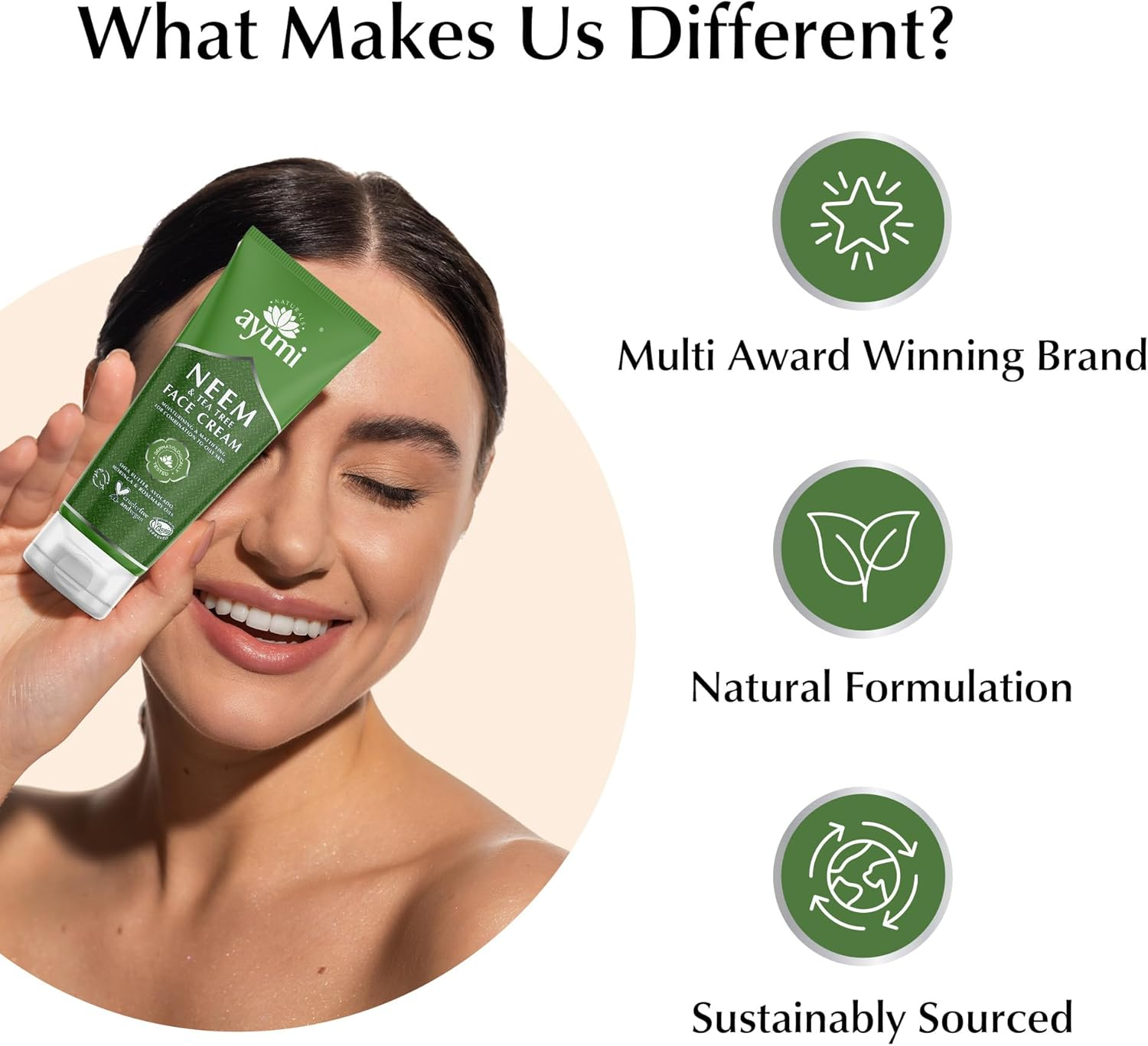 Ayumi Neem & Tea Tree Face Cream. Vegan, Cruelty-Free, Dermatologically-Tested, 1 X 100Ml