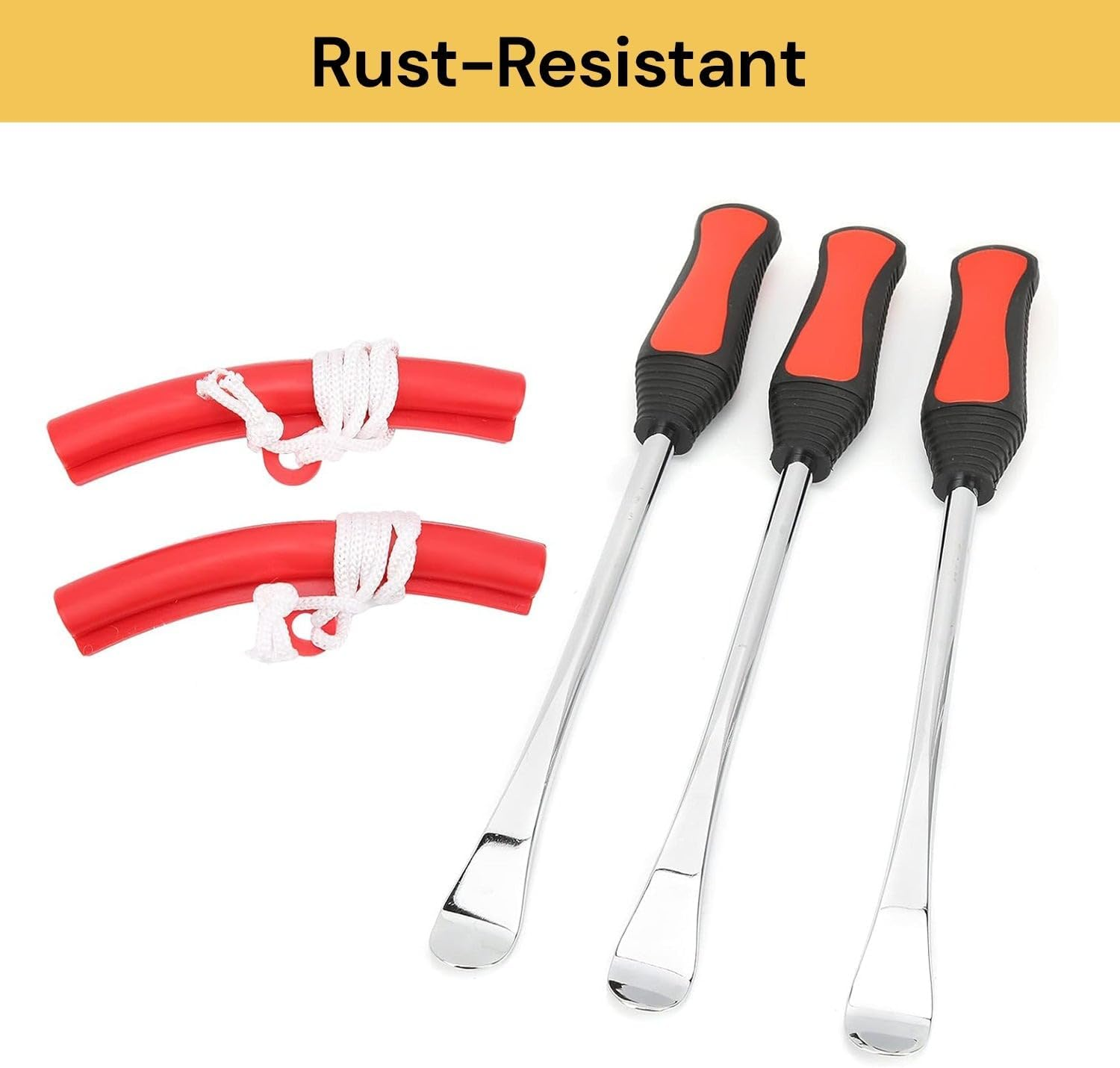 EZONEDEAL 5 in 1 Tire Levers Spoon Set - 3 Tire Lever Tool Spoon + 2 Wheel Rim Protectors Tool Kit for Motorcycle Bicycle Bike Car Tire Changing Removing-Red, Tire Repair Kit