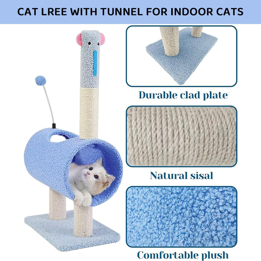 Small Indoor Cat Tree Condo with Sisal Scratching Posts &ndash; Blue Climbing Tower, Hanging Ball, Cozy Bed, Kitty Activity Playhouse for Kittens & Cats image number 2