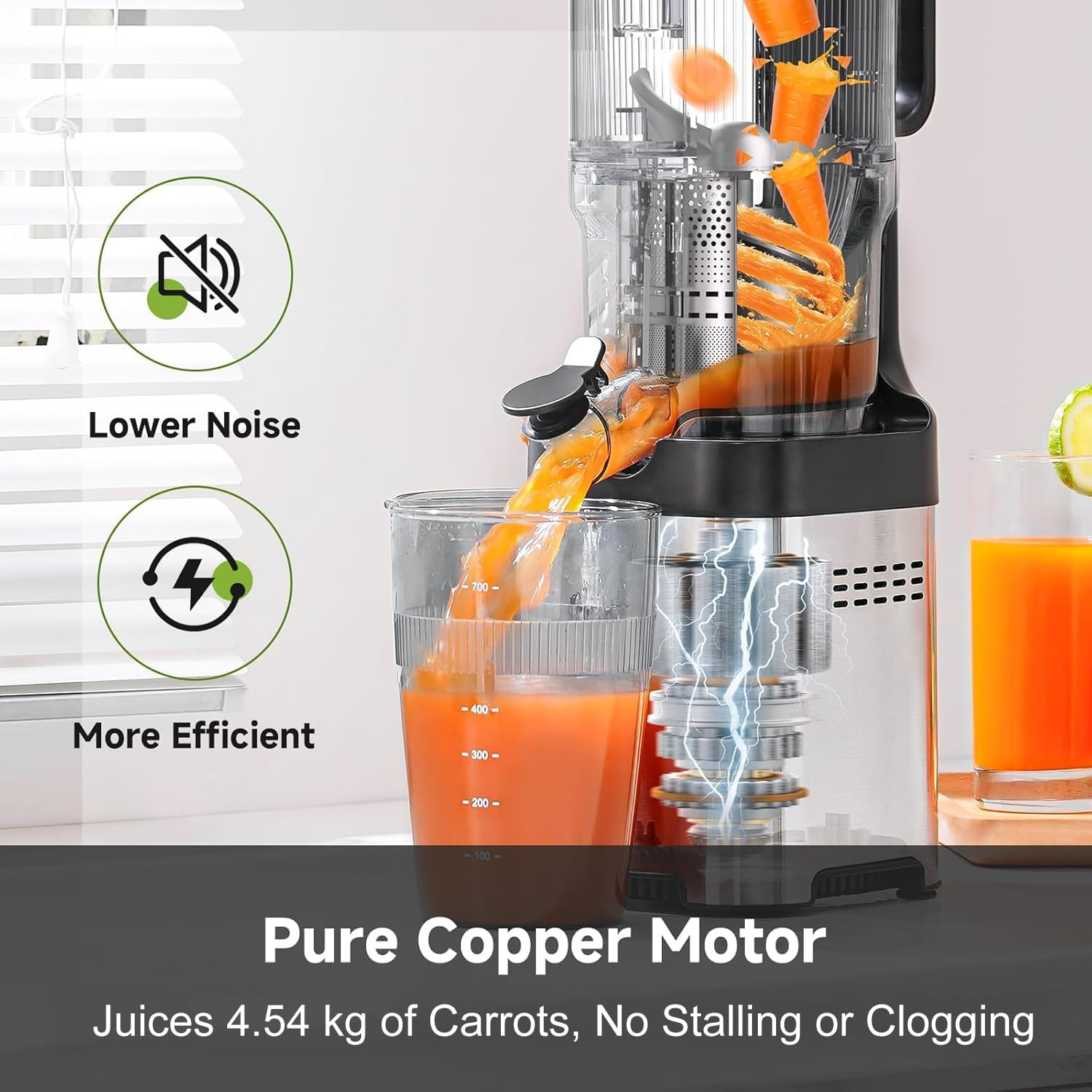 AMZCHEF Cold Press Juicer with 126Mm Feeding Chute for Whole Fruits and Vegetables, Slow Masticating Juicer Machine with Quiet Motor, High Juice Yield and Reverse Function, Easy to Clean, Bpa-Free image number 5