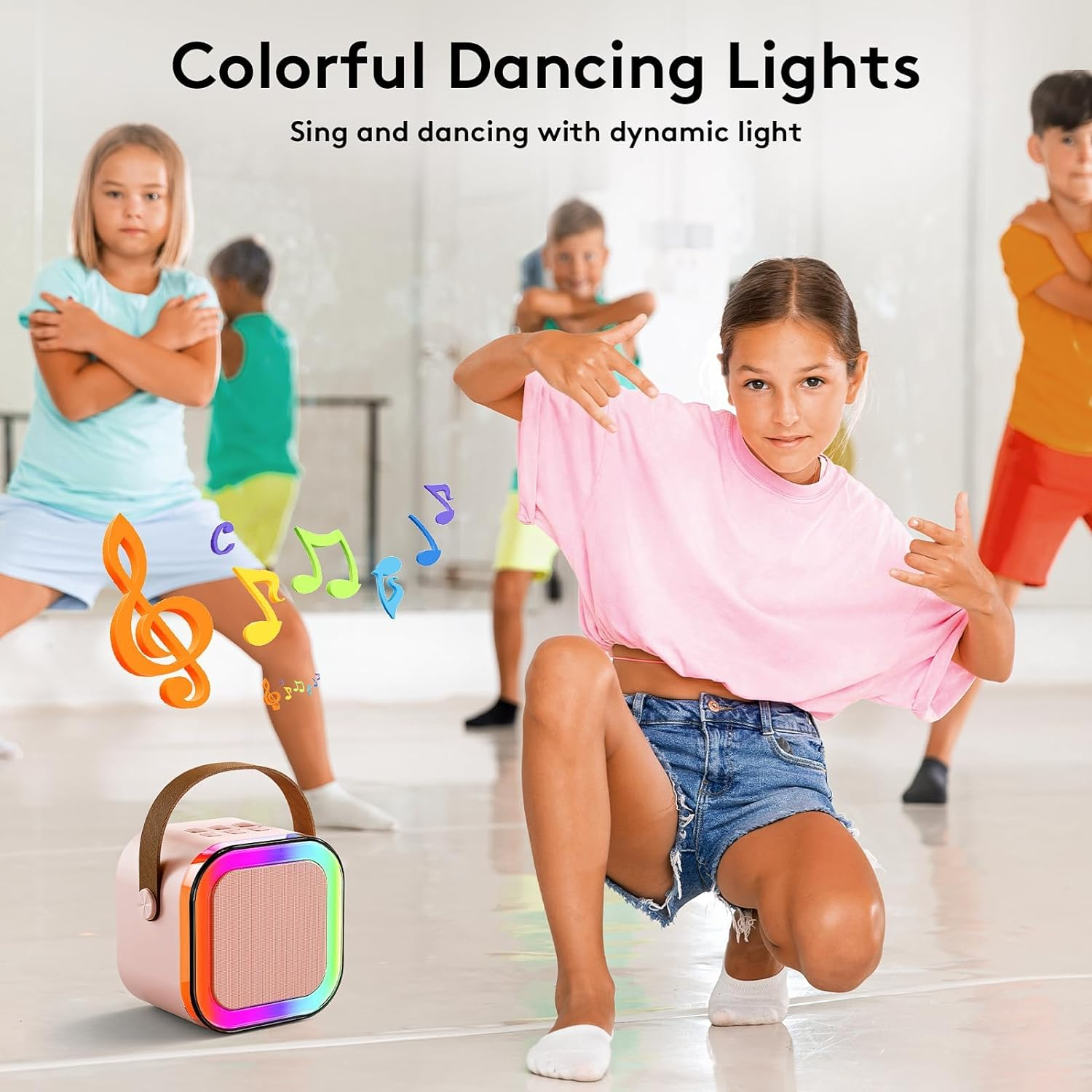 Mini Karaoke Machine for Kids and Adults, Kids Toy Gifts Karaoke Microphones, Portable Bluetooth Speaker with 2 Wireless Mics, Karaokee with LED Lights for Home Party Birthday (Pink) image number 1