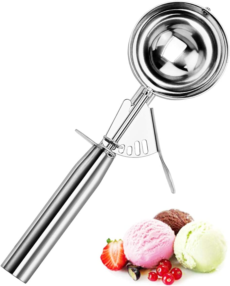 Cookie Scoop, Large Ice Cream Scoop with Trigger, Scoop Ice Cream Muffin Scoop Large Medium Small Ice Cream Scooper, 18/8 Stainless Steel Melon Meat Baller Potato Masher ( Solid Large), Gift Piping Bag image number 5