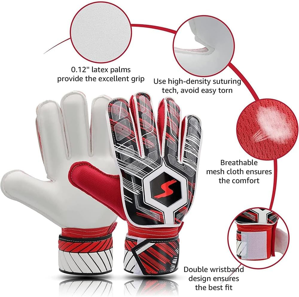 Goalie Gloves, Football Goalkeeper Gloves, Kids & Youth Football Goal Keeper Gloves Strong Grip for the Toughest Saves with Finger Spines to Give Splendid Protection to Prevent Injuries image number 4