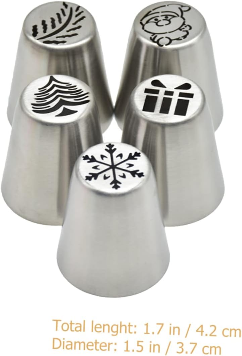 5Pcs Stainless Steel Christmas Pastry Piping Tips for Cake Decor Cookie Cupcake Icing Nozzles Xmas Piping Tip for Baking image number 3