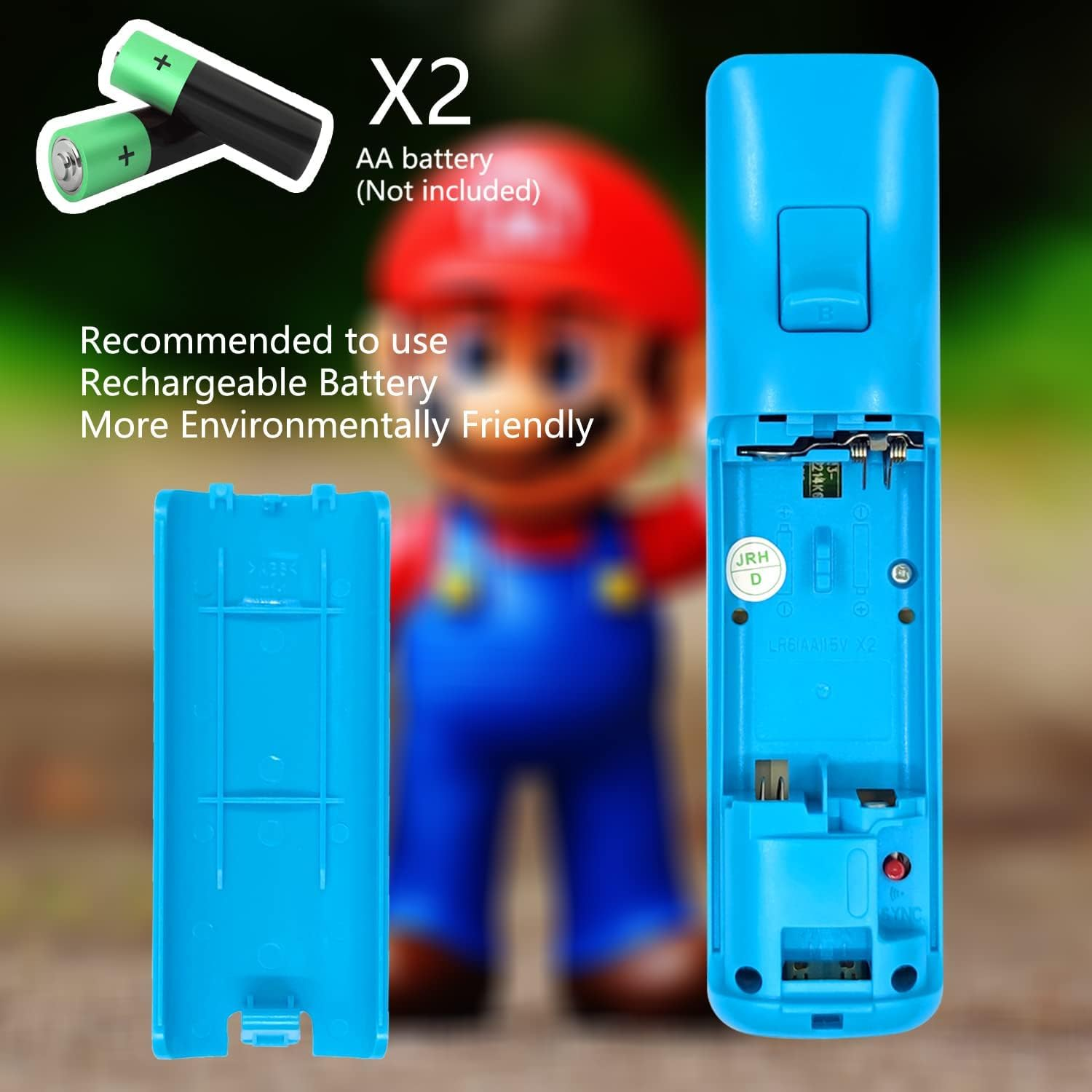 Yosikr Remote Wireless Controller Compatible for Nintendo Wii/Wii U Console - with Silicone Case and Wrist Strap (2 Pack Blue and Black) - Black And Blue image number 3