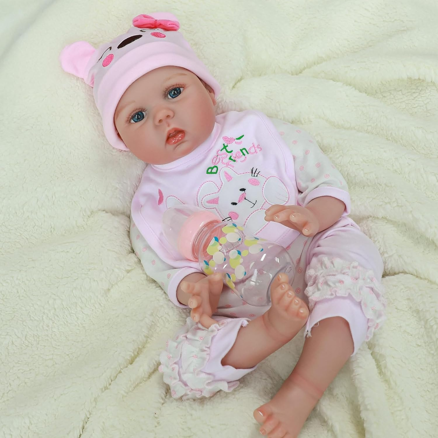 Reborn Baby Doll Girl, 22 Inch Soft Weighted Body, Cute Lifelike Handmade Silicone Doll image number 2