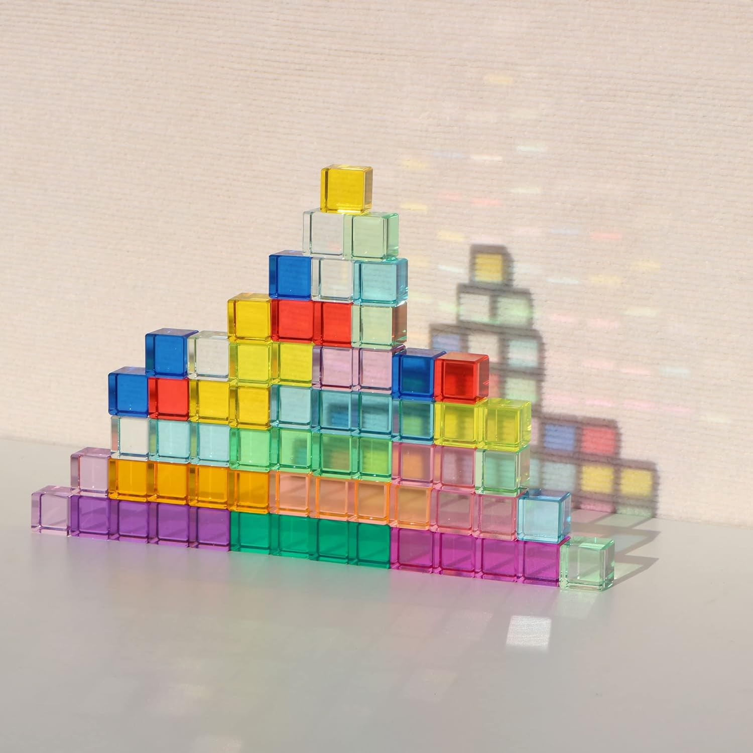 Rainbow Crystal Acrylic Cubes Children Learning Color Light Shadow Toy, Stacking Gem Blocks Sensory Building Blocks for Kids(32Pcs)&hellip; image number 3