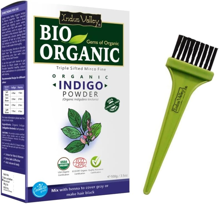Indus Valley BIO Organic Indigo Leaf Powder for Hair &ndash; 100G (Pack of 2) | Natural Hair Coloring Powder | No Ammonia, No PPD, No Chemicals