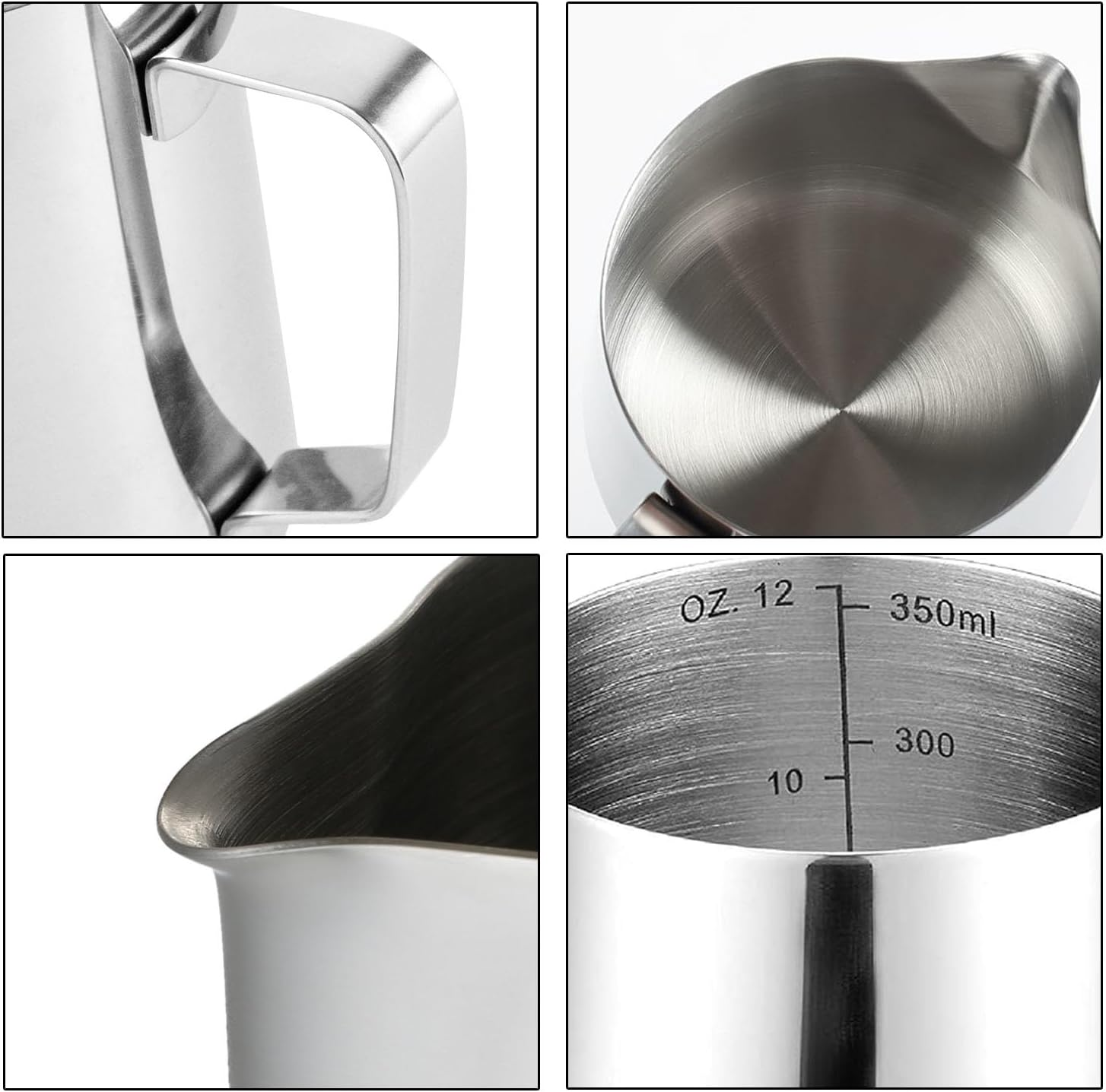 Milk Frothing Pitcher, 350Ml (12 Oz) Stainless Steel Milk Frother Steamer Cup Stainless Steel Espresso Cup with Latte Art Pen & Powdered Sugar Shaker Duster(12Oz) image number 1