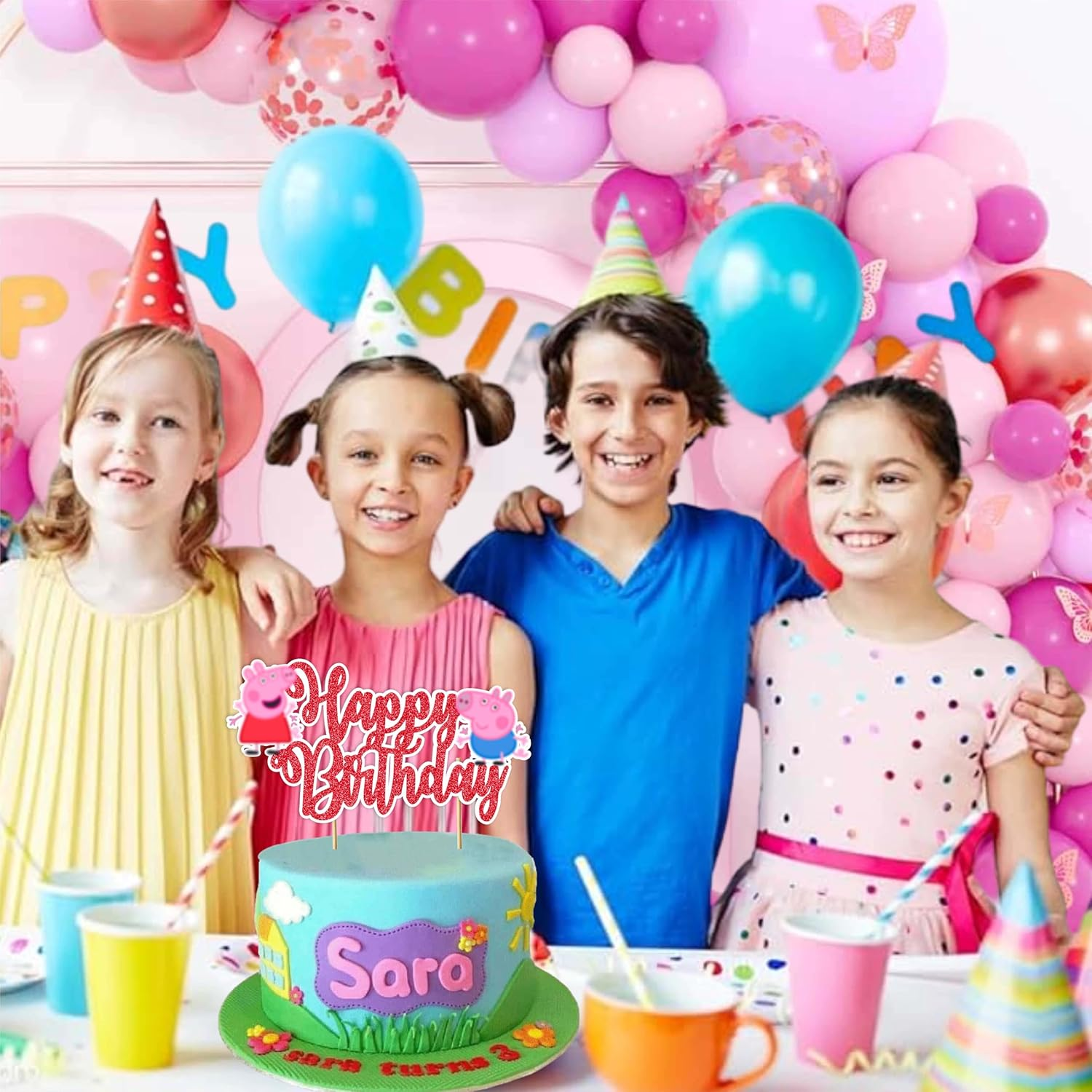 Pepa Pig Happy Birthday Cake Toppers &ndash; Fun & Colorful Party Decoration For| Perfect for Themed Birthdays & Dessert Table Decor