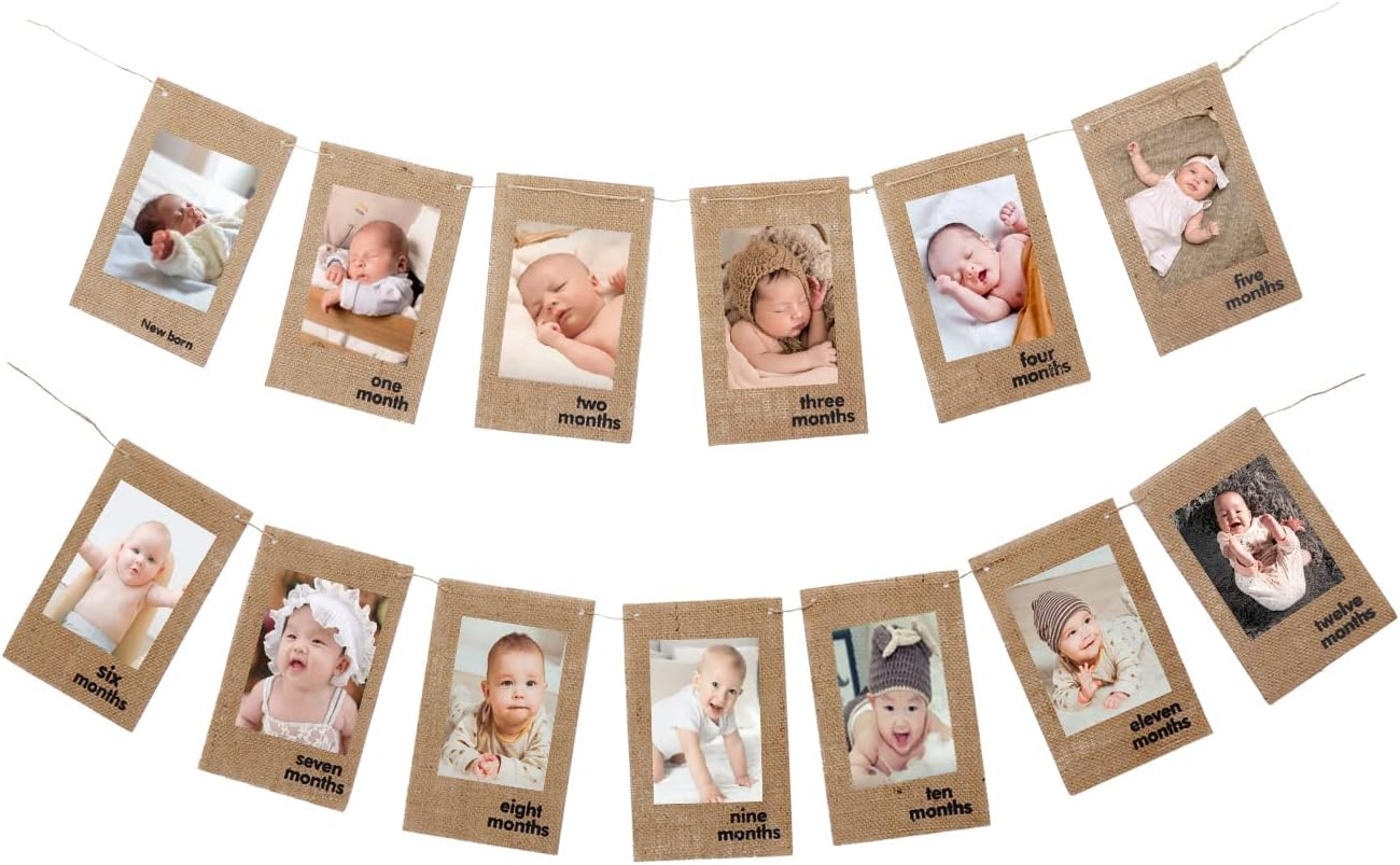 1St Baby Birthday Photo Banner from Newborn to 12 Months, Monthly Milestone Photograph Rustic Bunting Garland for Baby First Birthday Decoration by Ucity image number 3