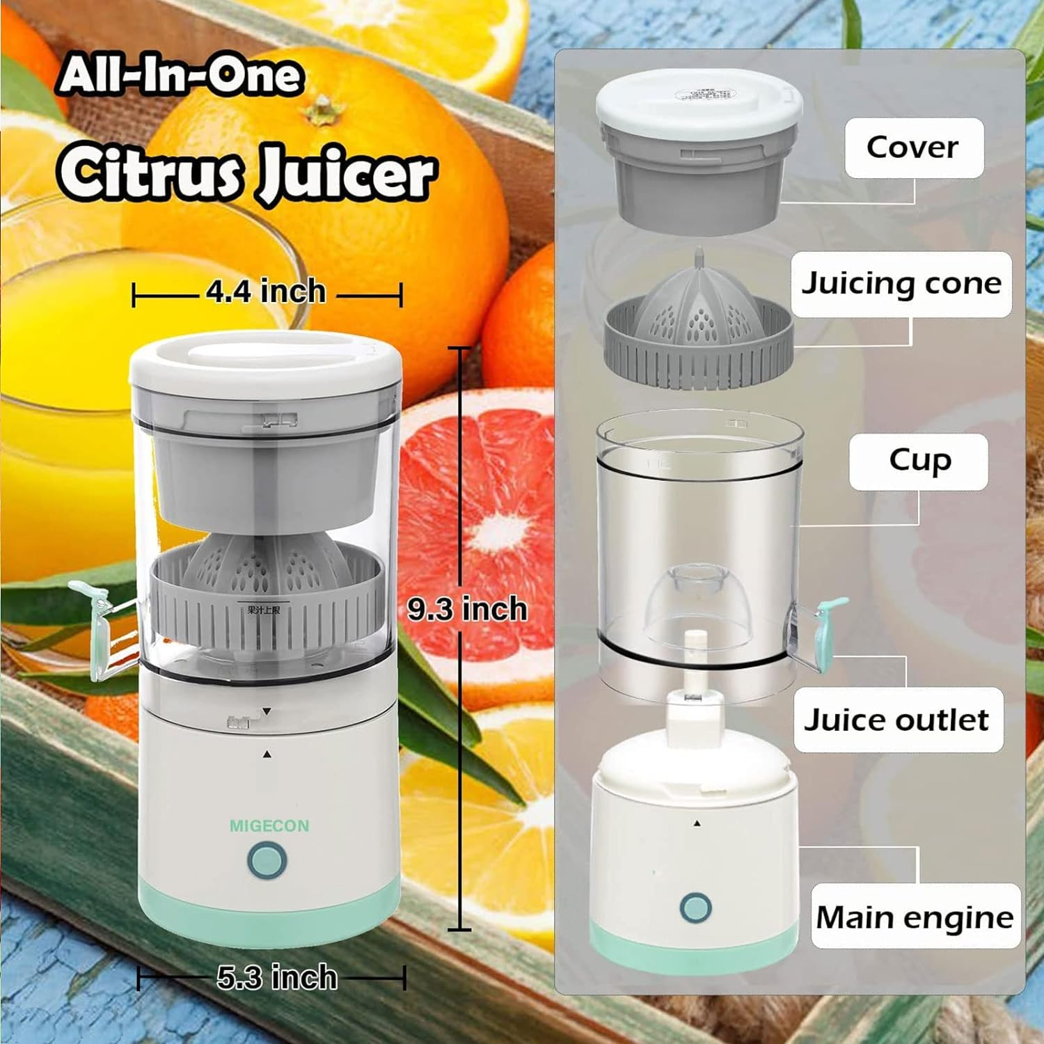Citrus Juicer,Fruit Press,Hands-Free Portable USB Charging Powerful Fruit Squeezer Suitable for Citrus Fruits Apple and Pear image number 5