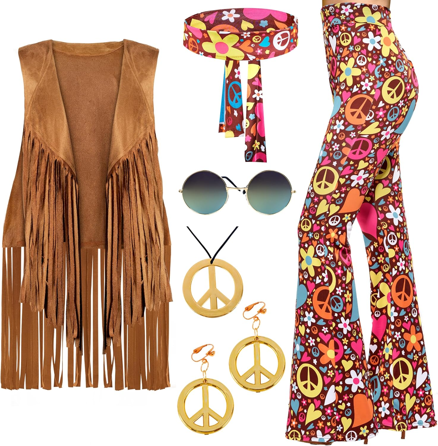 Spooktacular Creations Hippie Costume Women, Halloween 70S Outfits for Women, Adult Hippie Accessories for 70S Costumes image number 5