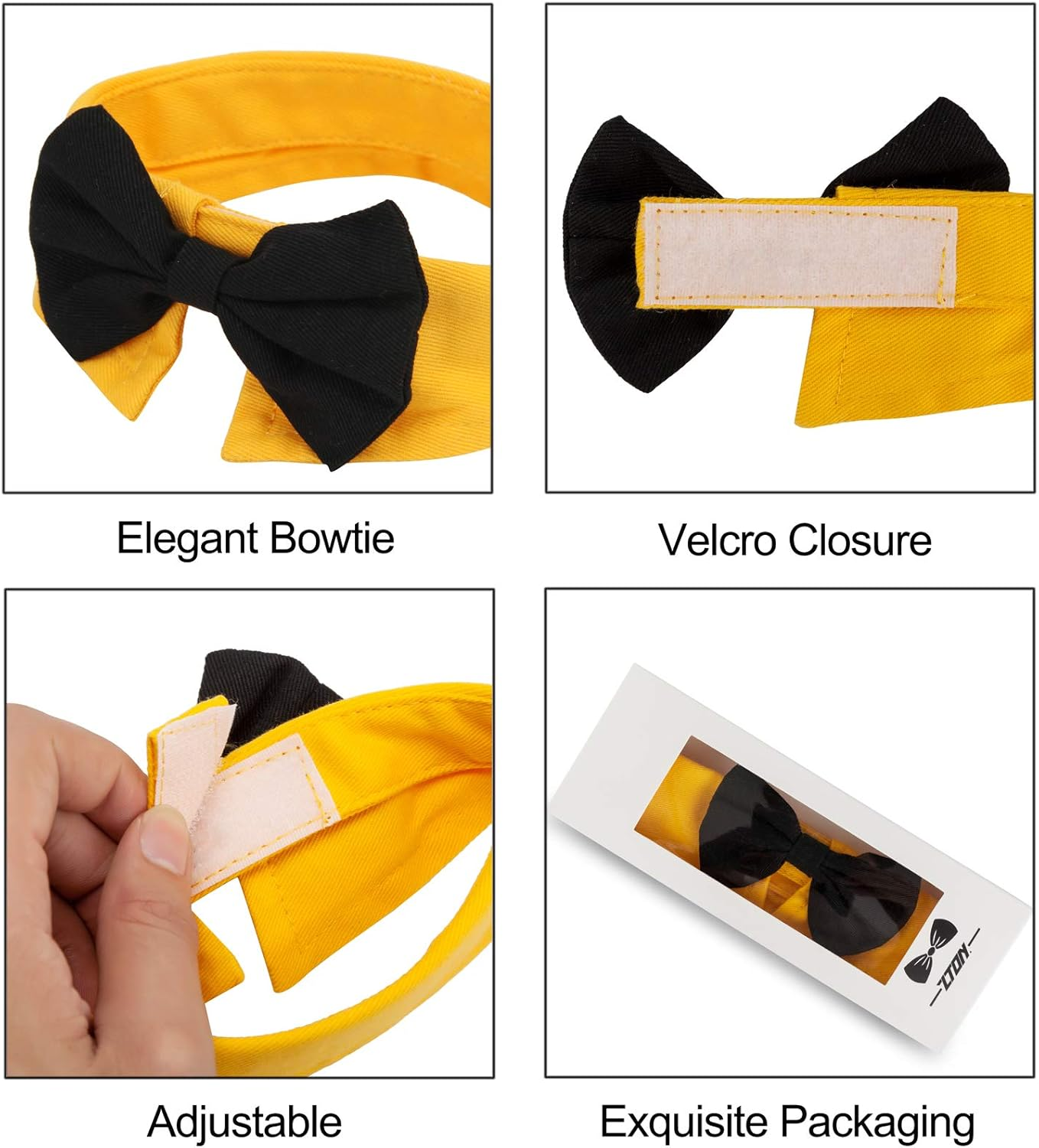 ZTON Handcrafted Adjustable Formal Pet Bowtie Collar Neck Tie for Dogs & Cats (S, Black 1) image number 1