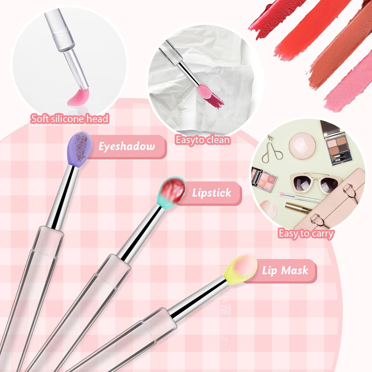 Abeillo 6PCS Silicone Lip Brush, Silicone Lip Applicator Reusable Lip Balm Applicator with Cap Lip Scrub Brush Lip Brush for Lipstick, Eyeshadow, and Cream Lip Mask (Multicolor) image number 5