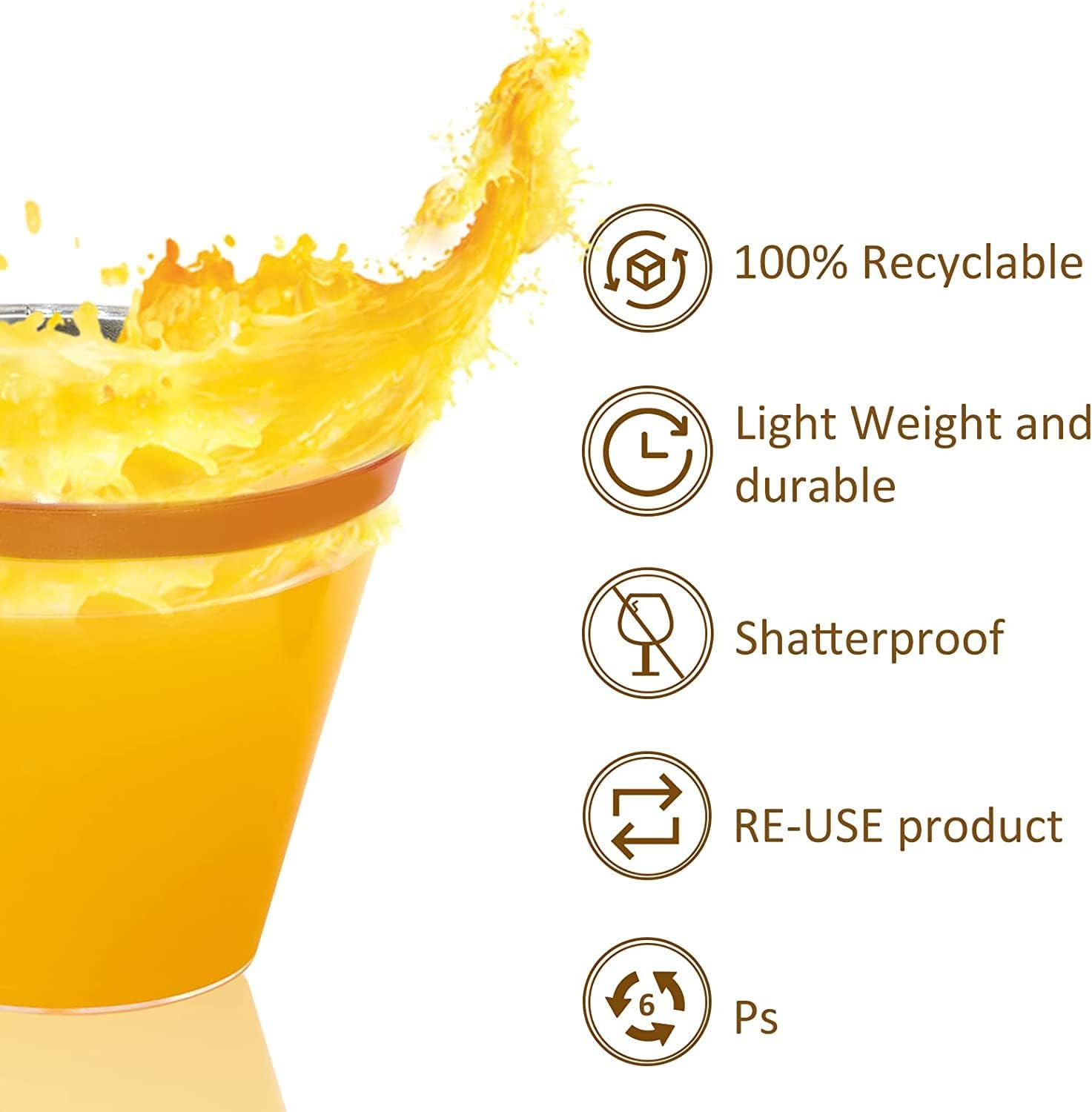 LATERN 60Pcs Gold Rimmed Plastic Cups, 270Ml Plastic Tumblers Reusable Drink Cups Elegant Party Wine Glasses for Champagne Beer Cocktail Martini Soda Dessert (8.9 X 7.1Cm)