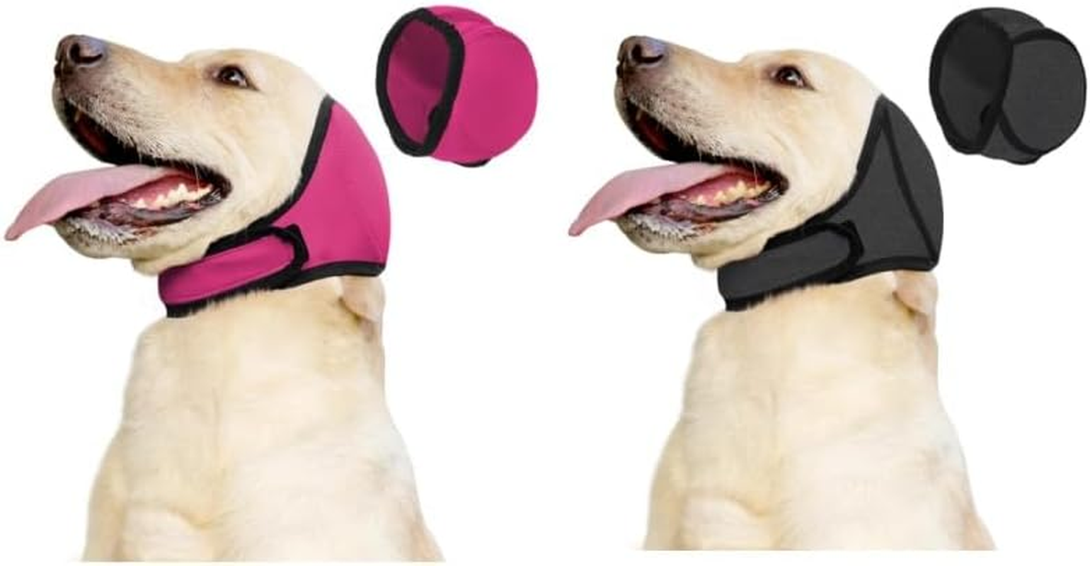2 Pcs Dog Calming Hood, Waterproof Anxiety Relief Ear Cover, Thunder and Fireworks Protection Snood (Grey+Pink, M) image number 5