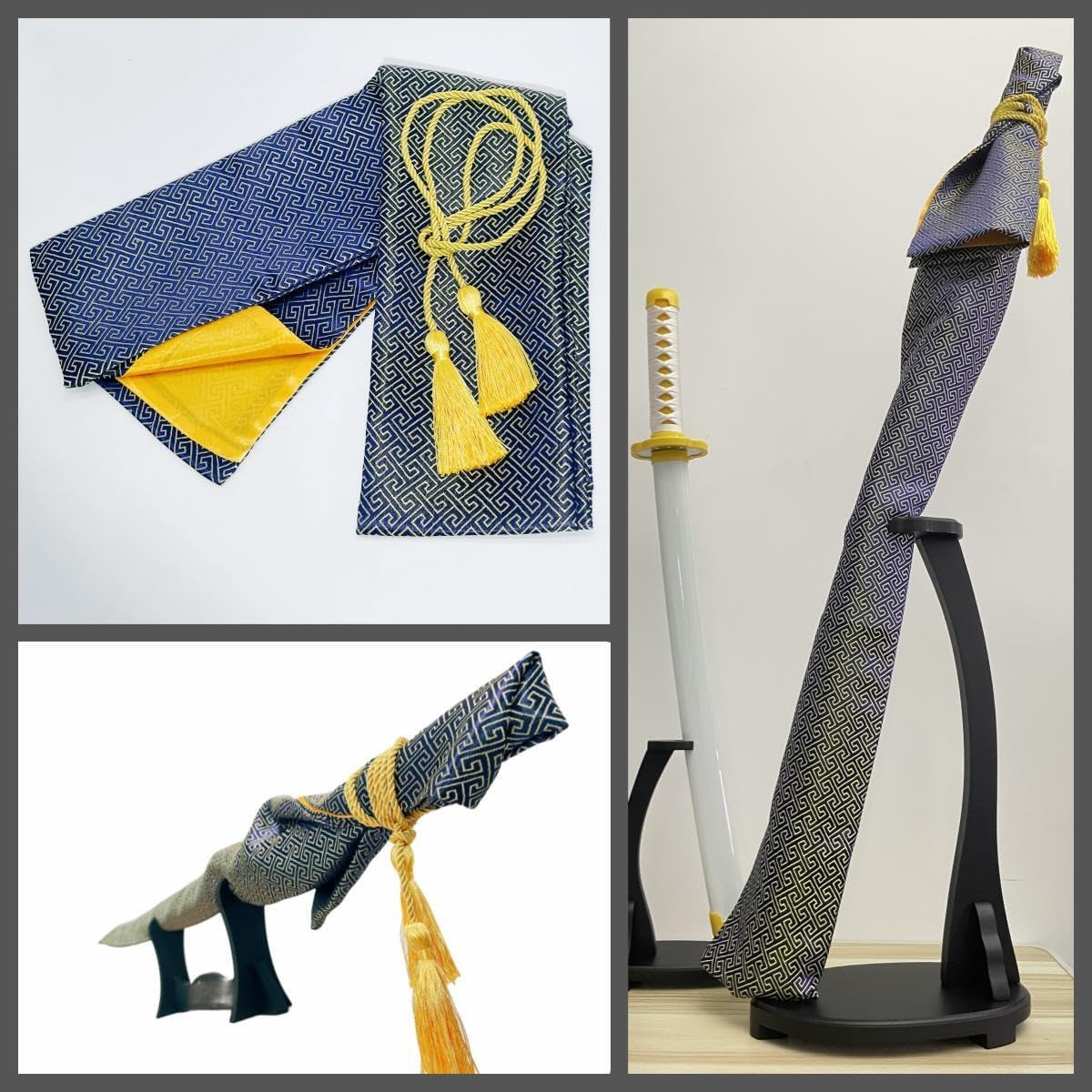 2Pcs Sword Bag 51Inch Synthetic Silk Katana Bag Sword Cover Carrying Case for Samurai Swords - Blue image number 7