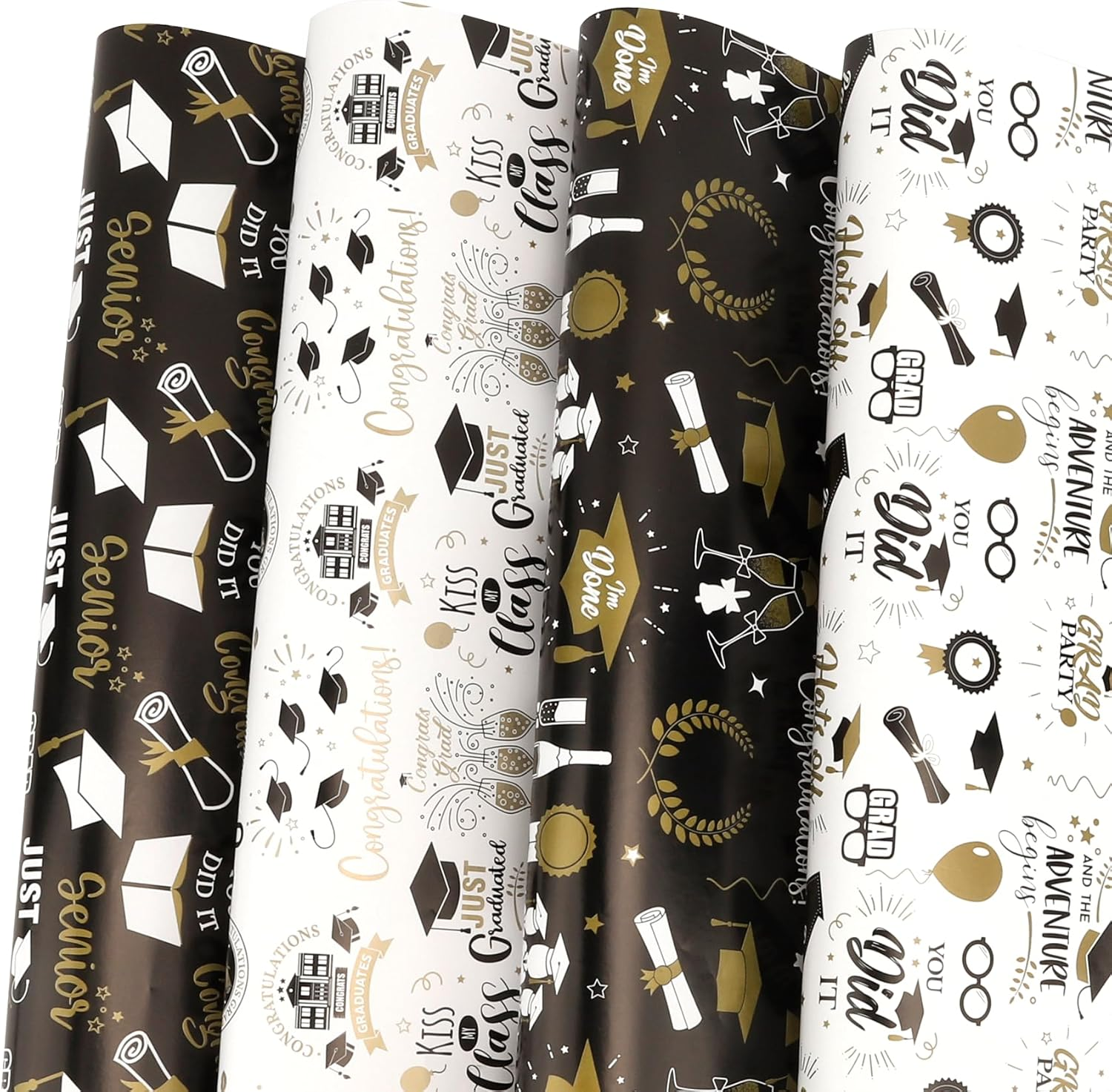 Rugwioyu Graduation Wrapping Paper 12 Sheets 20X27In Folded Flat Gift Wrapping Paper 4 Style Foil Funny Wrapping Paper Gift Wrapping Supplies Graduation Packaging Paper for 2025 image number 5