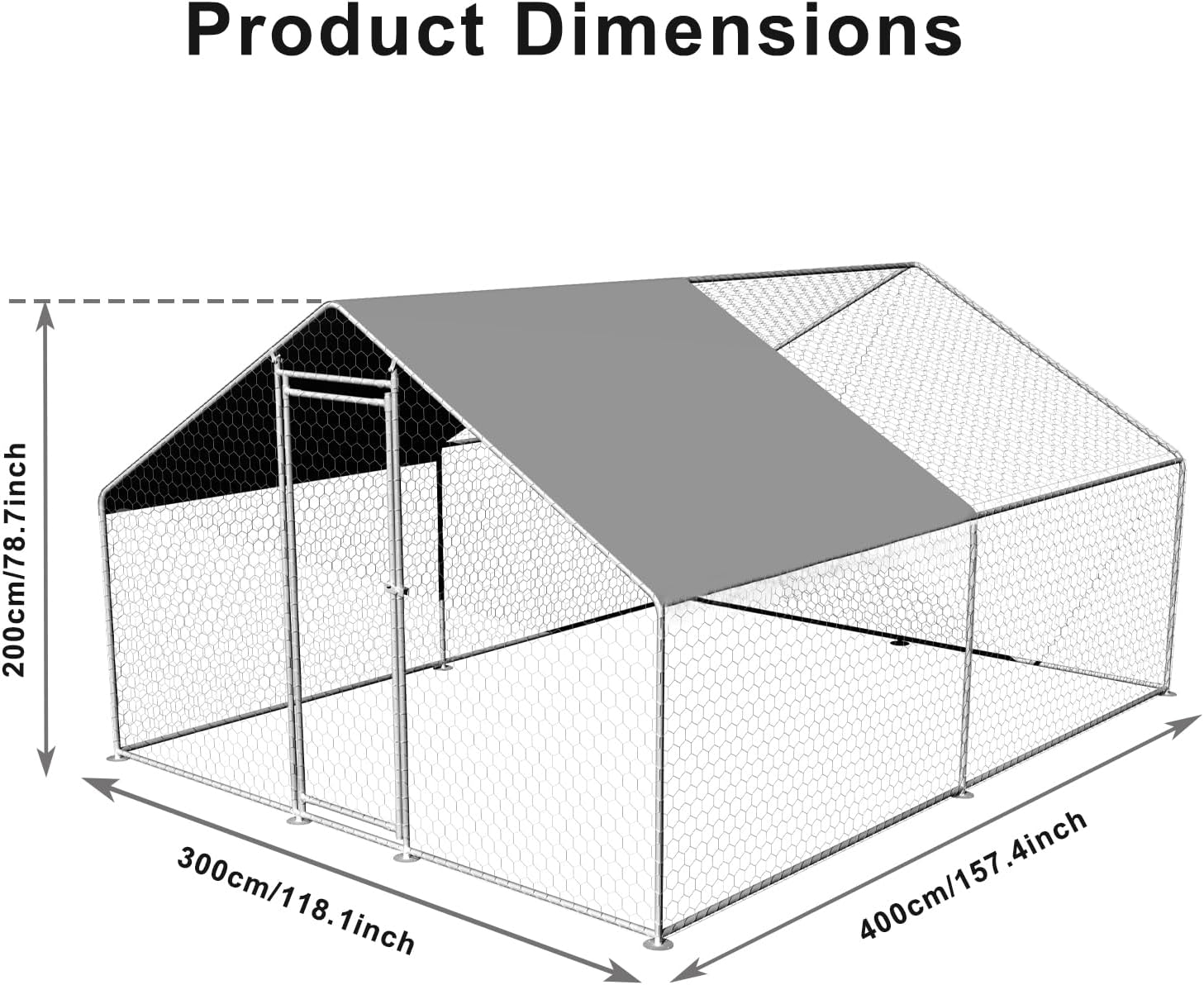 Large Spire-Shaped Chicken Coop, Galvanized Metal Hen House with Waterproof Sun-Protective Cover, Walk-In Chicken Run Pen for Backyard Farm, Poultry Cage for Chicken, Rabbits, Ducks, 400X300X200Cm image number 4