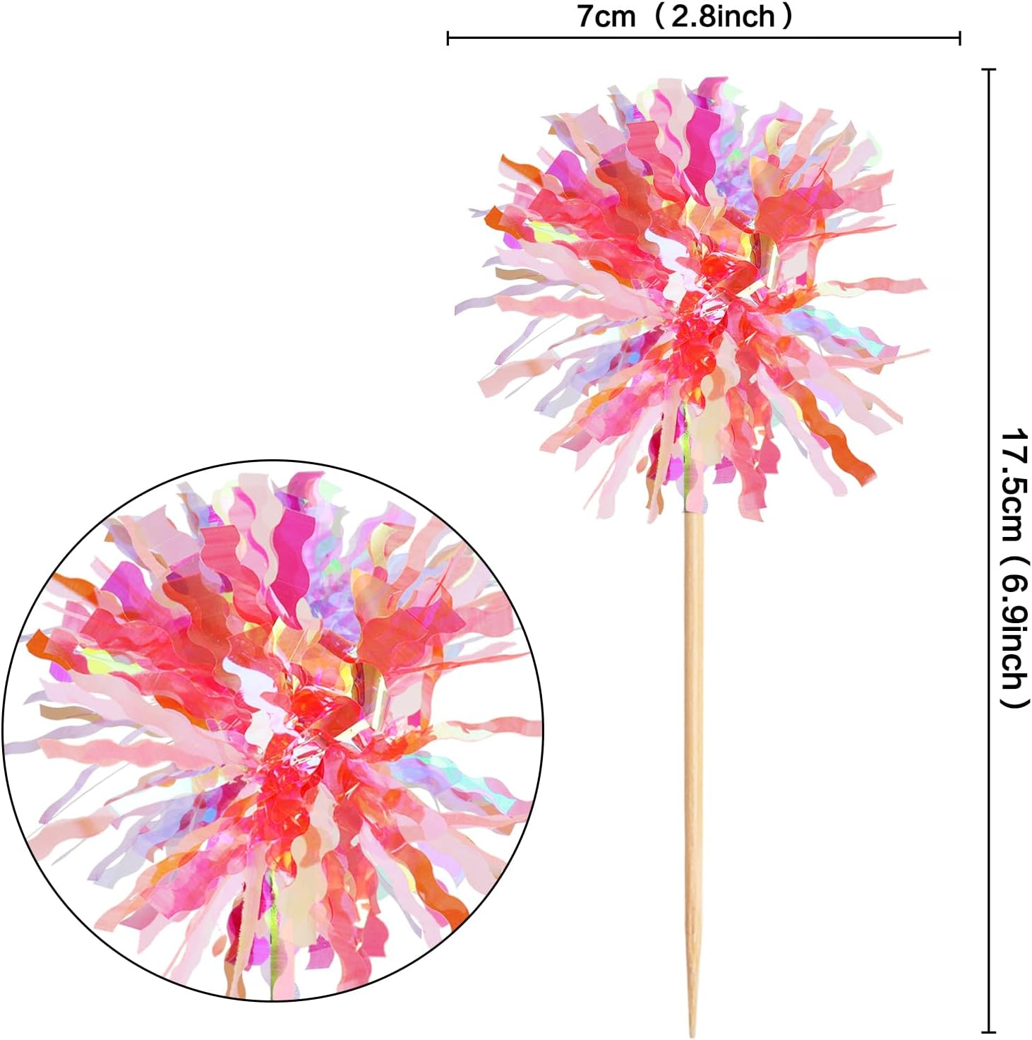 20 Pack Foil Firework Cupcake Toppers Party Birthday Cake Toppers Supplies Sparkle Tinsel Cocktail Fruit Toothpick for Birthday Wedding Graduation Party White+Pink image number 3