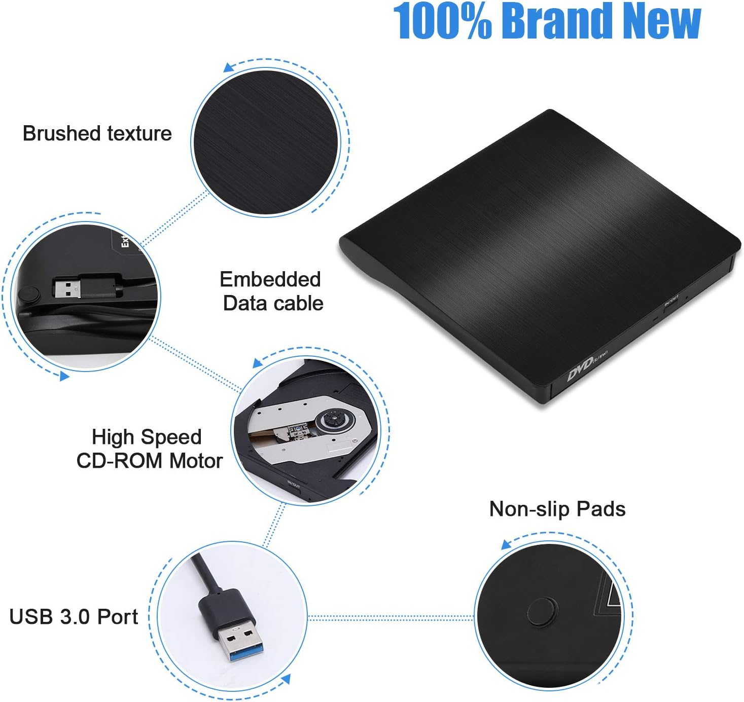 External CD/DVD Drive for Laptop, USB 3.0 Portable DVD CD+/-RW Drive Slim DVD/CD ROM Rewriter Burner Writer, High Speed Data Transfer Pro Desktop image number 5