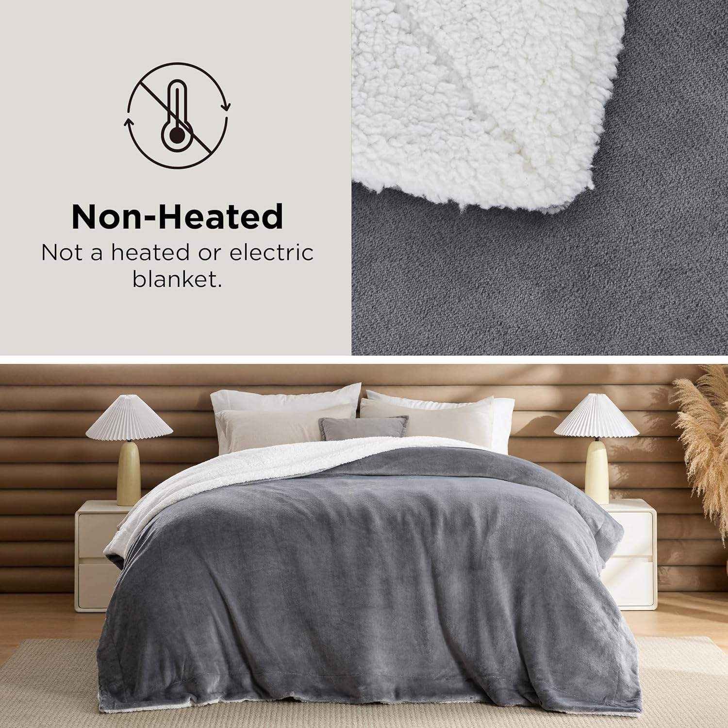 Bedsure Sherpa Fleece Blanket Twin Size for Bed - Thick and Warm, Soft Fuzzy Plush Twin Blanket for Winter, Grey, 60X80 Inches