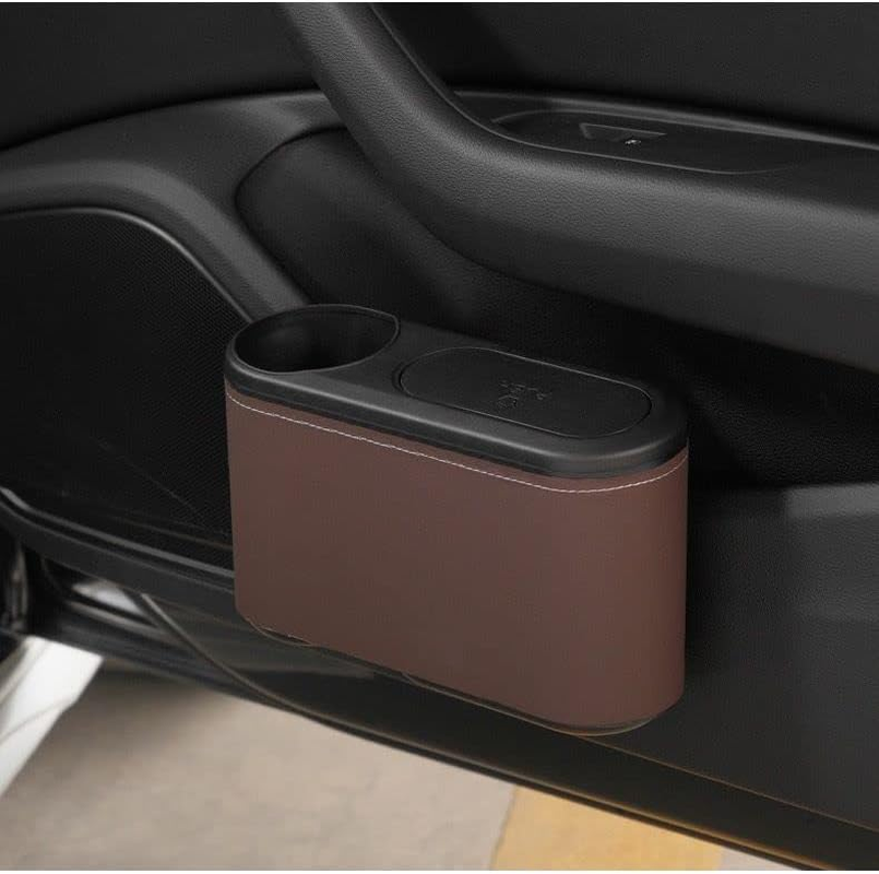 Car Trash Can with Lid,Mini Car Garbage Can Leakproof Trash Bin for Car,Automotive Garbage Container Accessories (Beige)