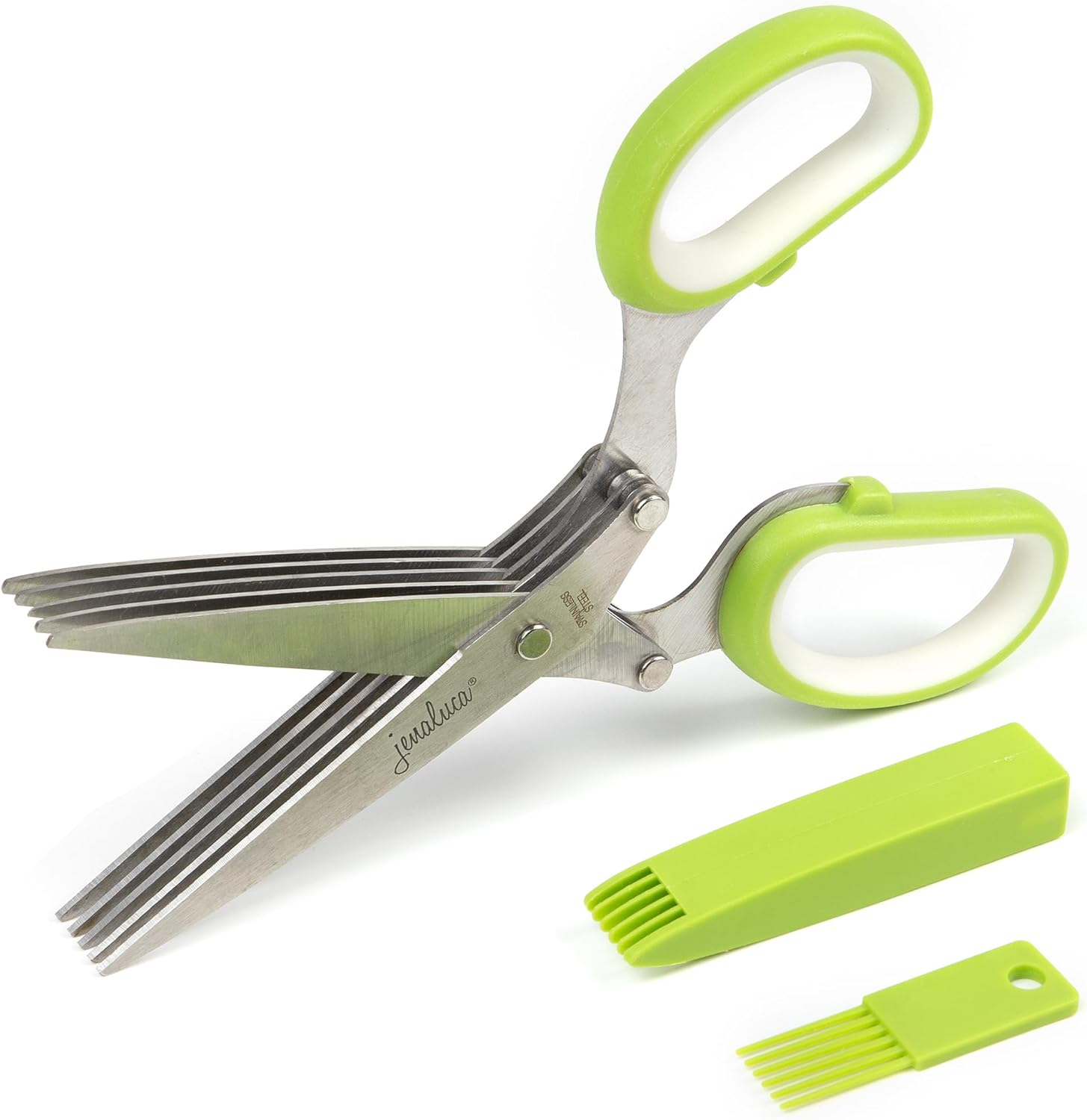 Jenaluca Herb Scissors - Heavy Duty 5 Blade Kitchen Shears with Safety Cover