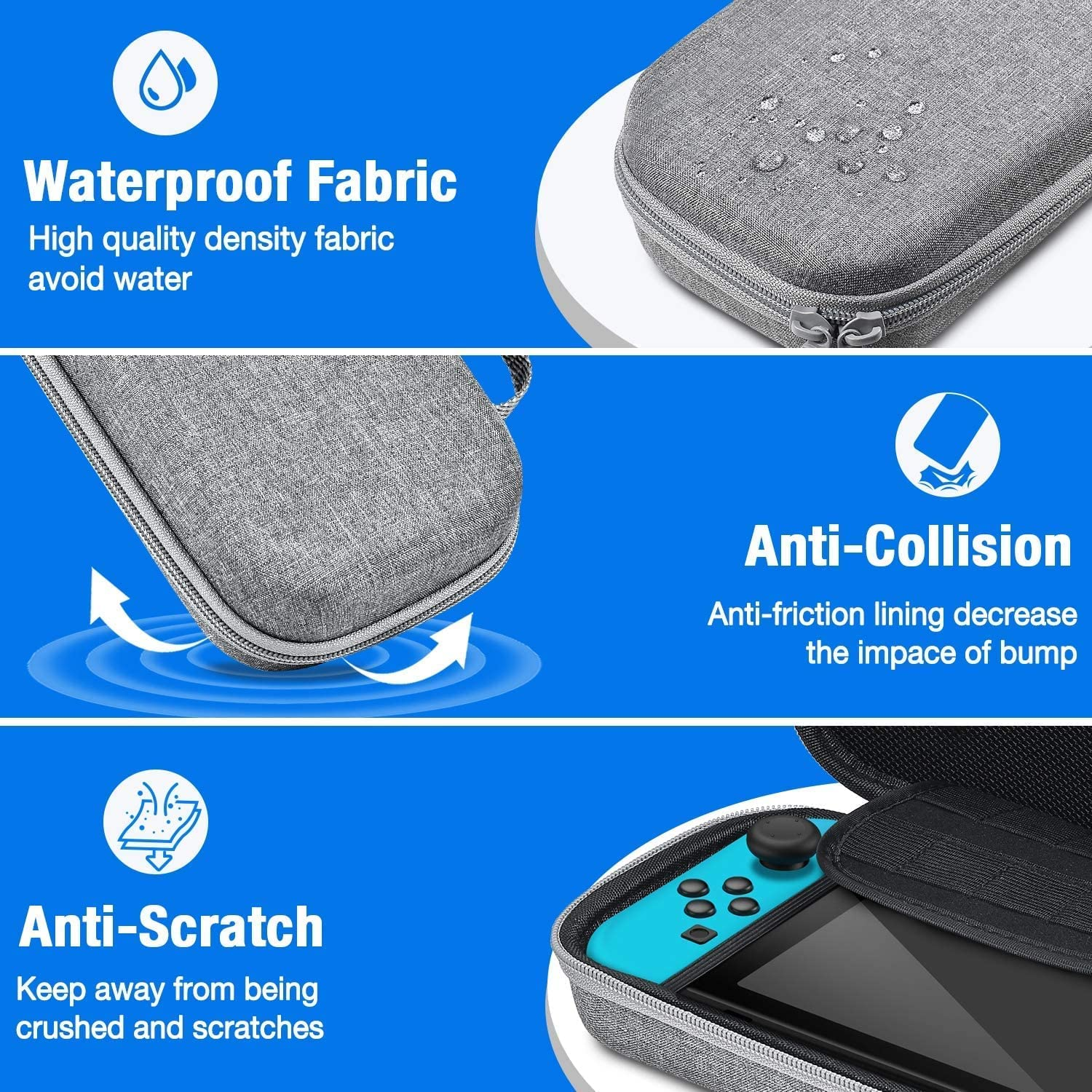 EZONEDEAL Switch Case Compatible with Switch, Switch Carrying Case with with 10 Games Slots, Portable Travel Hard Shell Switch Case for Game Storage Accessories, Gray image number 4