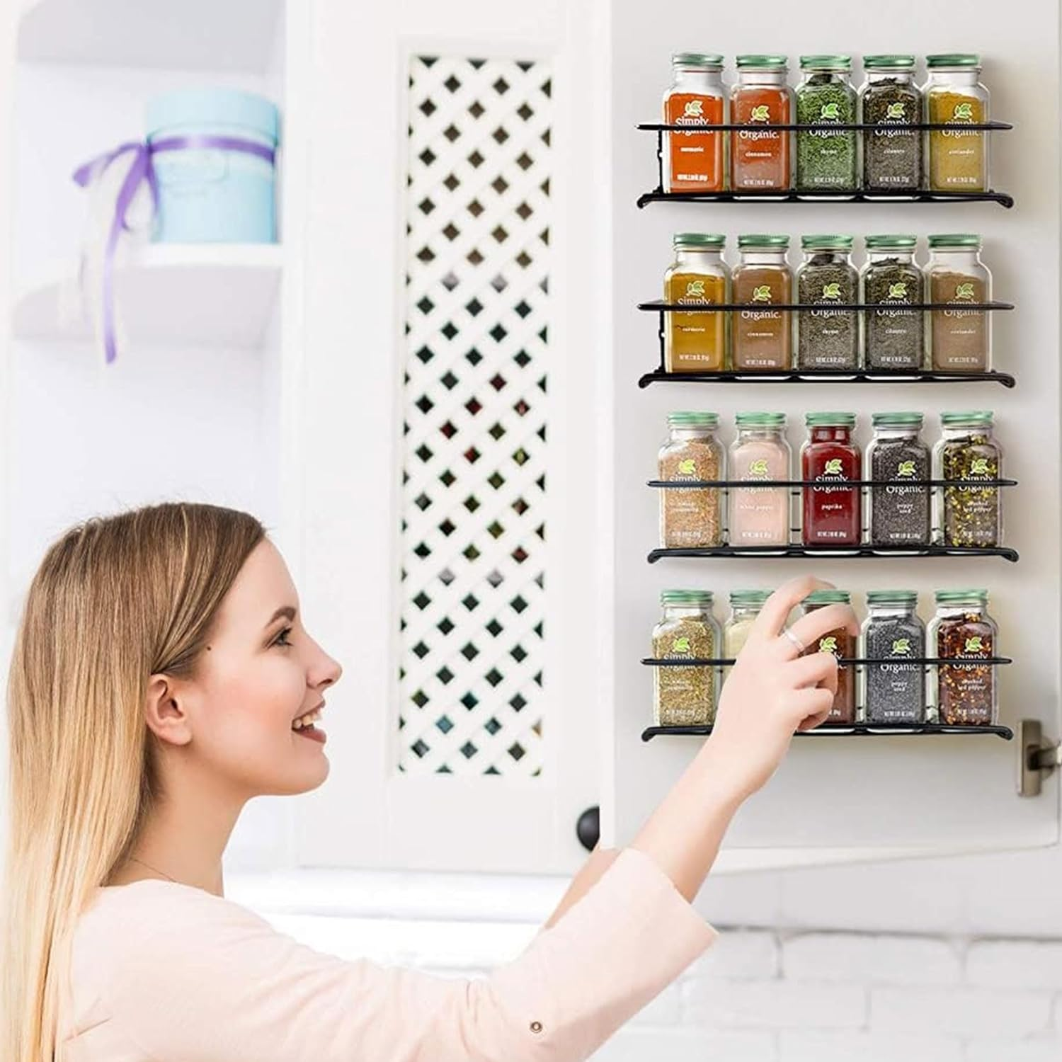 Nealie Wall Spice Rack Organizer- 4 Tier Hanging Stainless Steel Spice Racks Wall Mounted with Adhensive Stickder & Screws-Adhesive Hanging Spice Rack Kitchen & Pantry Shelf for Spice Jars image number 2