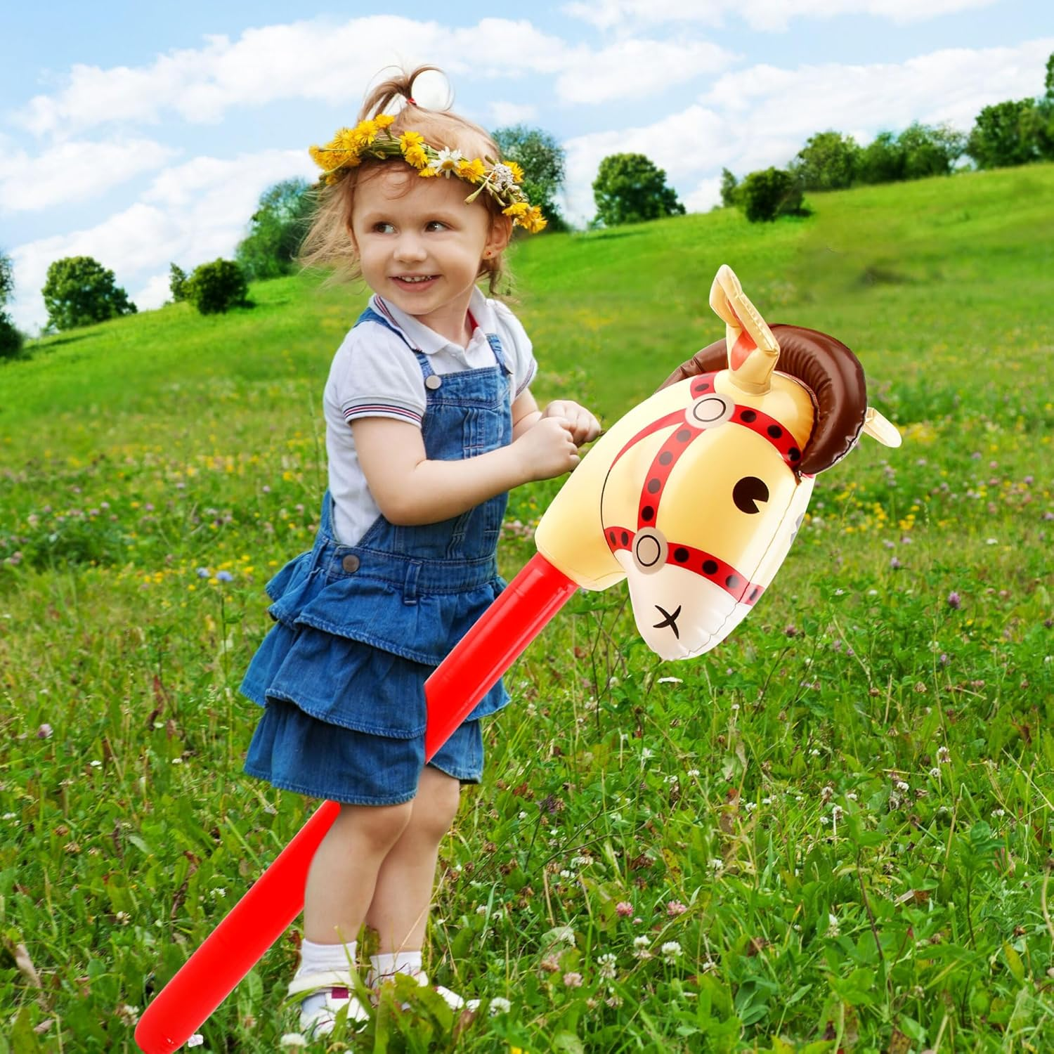 6 Pack 40 Inch Inflatable Horse Stick Cute Horsehead Stick Balloon Colorful Inflatable Horsehead Stick Blow up Pony Stick Toys for Christmas Cowboy Cowgirl Horse Theme Party Decor (Color Set 2) image number 2