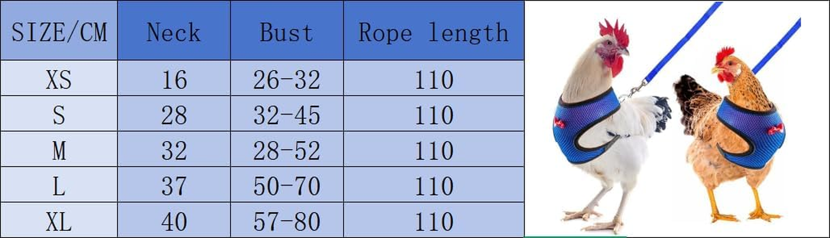 Chicken Harness and Leash, Modified Adjustable Breathable Harness Specially Designed for Rooster and Hens Duck Goose Training and Walking Size (Blue, XL) image number 1