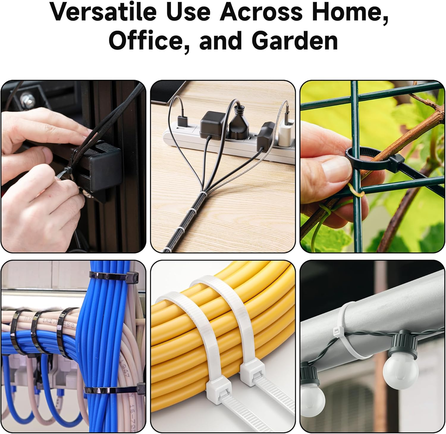 Cable Matters 140-Pack Cable Ties for Indoor and Outdoor, 6, 12-Inch Self-Locking Nylon Zip Ties Assorted Sizes, Wire Ties, Tie Wraps for Multiple Use, Self Locking Zipties in Black and White image number 1