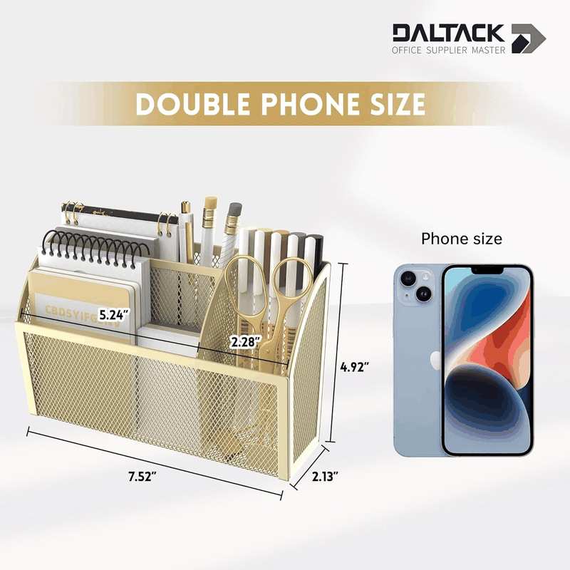 DALTACK Magnetic Pencil Holder for Whiteboard - 3-Grid Mesh Pen Organizer for Refrigerator, Locker Accessories - Office Shelf, Golden Yellow image number 6