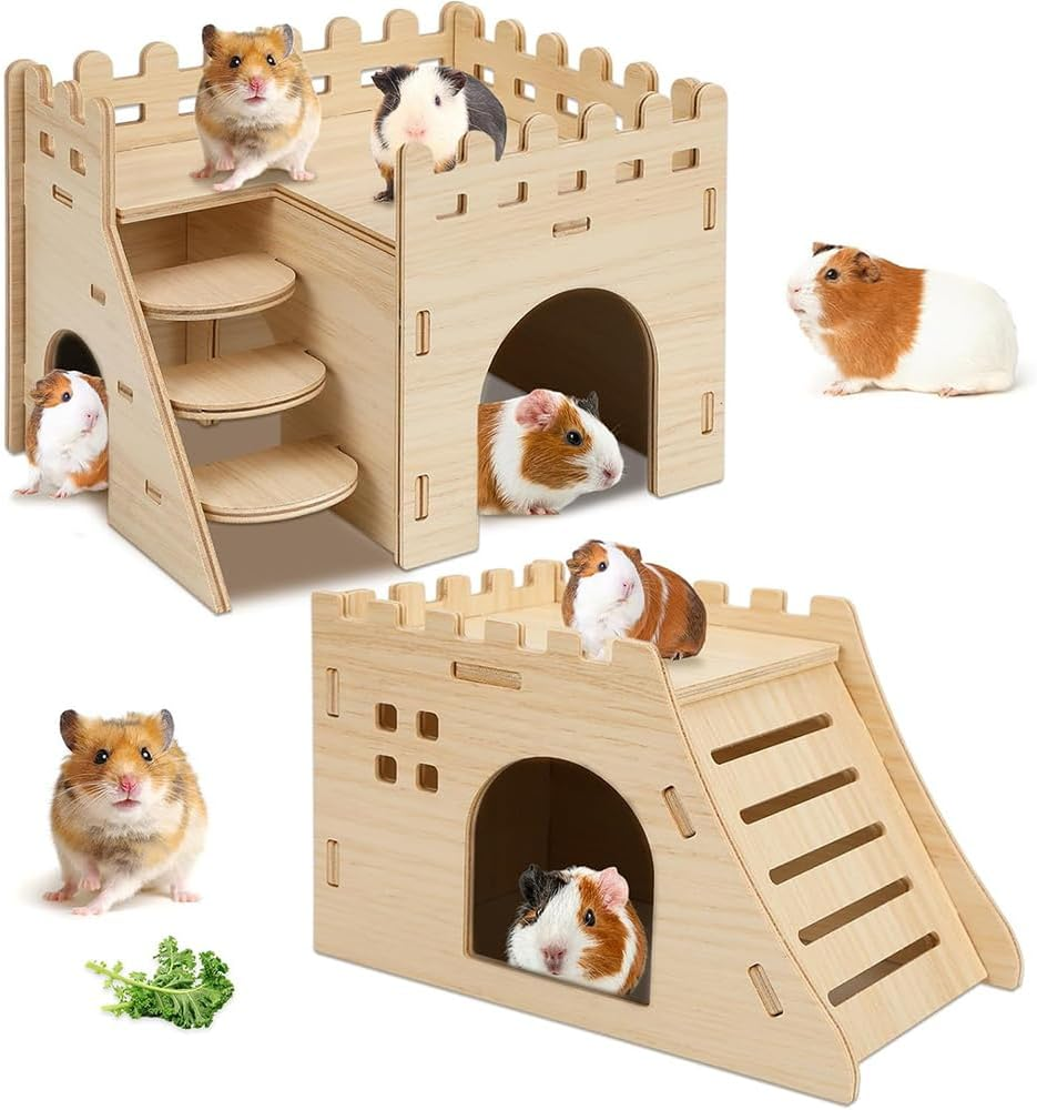 2 Pack Guinea Pig House,Mini Wooden Hamster Houses,Hamster Hideout House,Small Guinea Pigs Hideaway,Pet Sleeping Nest, for Hamsters and Chinchilla,Hamster and Small Pet image number 2