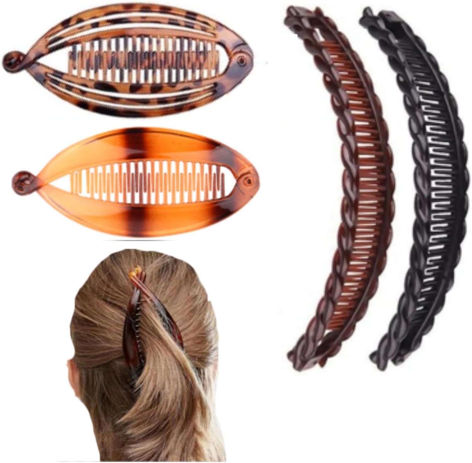 4 Pcs Banana Clip Clincher Comb Set for Hair Pony Fishtail Hair Clips for Women Girls Curly Thick Hair Accessories for Women Hair Banana Combs No Slip Fish Hair Barrettes image number 6