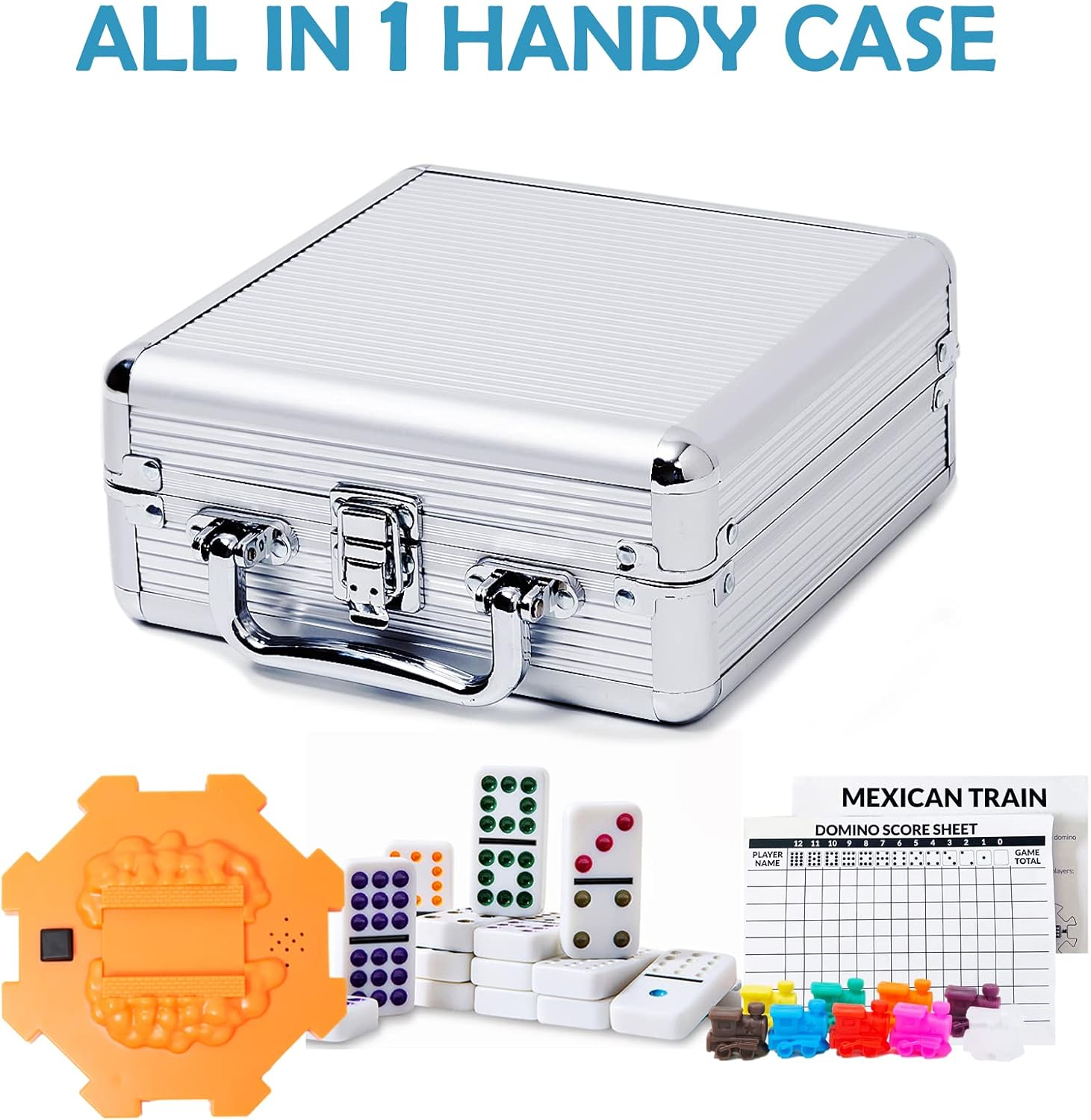 Mexican Train Domino Set with Sound Effect, Yinlo Dominoes Set for Travel, 91 Tiles Double 12 Colored Dominoes Travel Game Set with Aluminum Case for Kids and Families - Lime Green image number 6