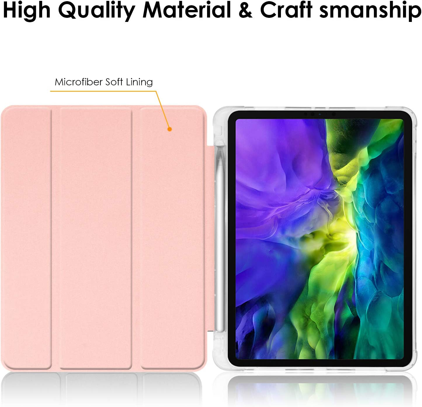 T Tersely Case Cover for Ipad Air 11-Inch 2024/ Ipad Air 5/4 (2022/2020 5Th/4Th Generation 10.9-Inch) with Pencil Holder,Slim Stand Hard Back Shell Smart Auto Sleep/Wakeup Cover (Pink) image number 5