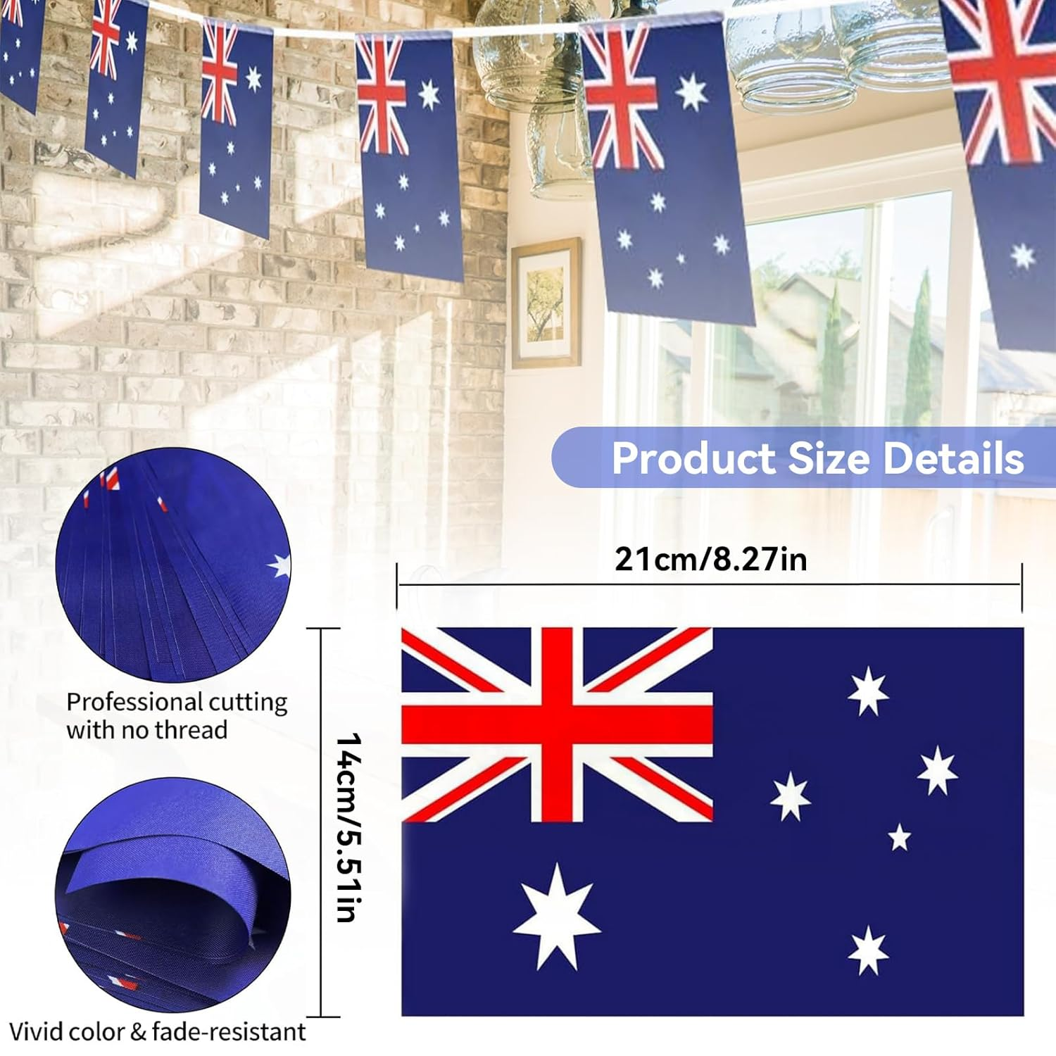 Australia Flags Small String Mini Flag Pennant Banner Decorations -30 Flags, Patriotic Events Patriotic Events 26Th of January Australia Day Country Decoration, School, Party, Sports Events (01) image number 2